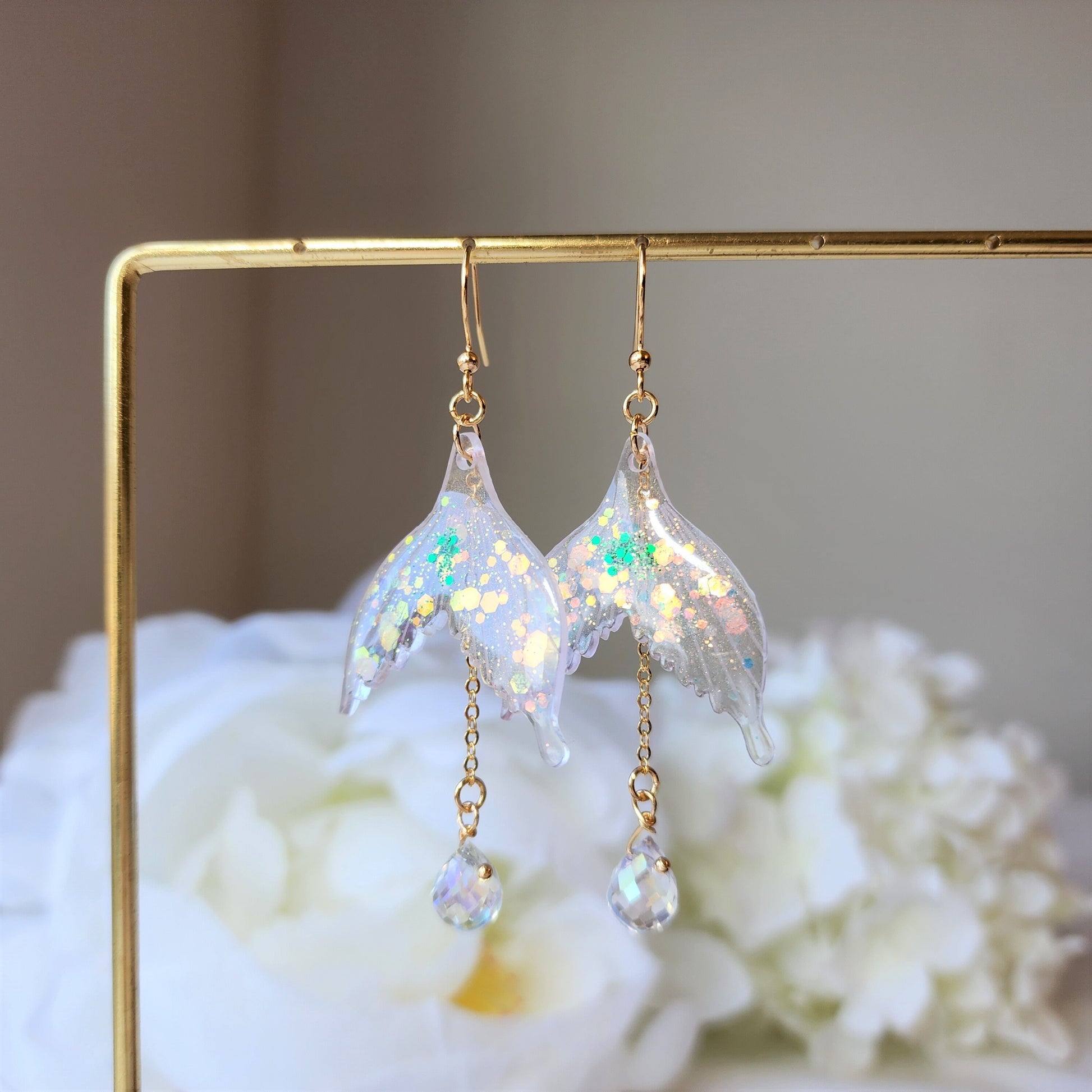 Mermaid tail earrings, Mermaid dangle earrings, ocean theme earrings, gift for her