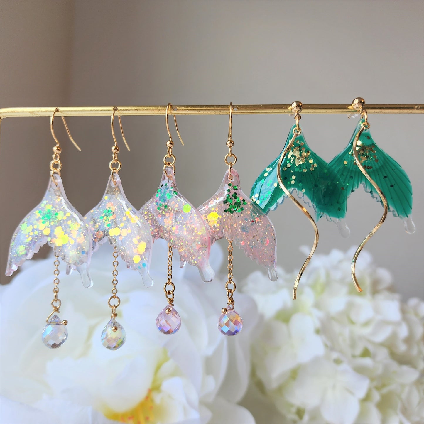 Mermaid tail earrings, Mermaid dangle earrings, ocean theme earrings, gift for her