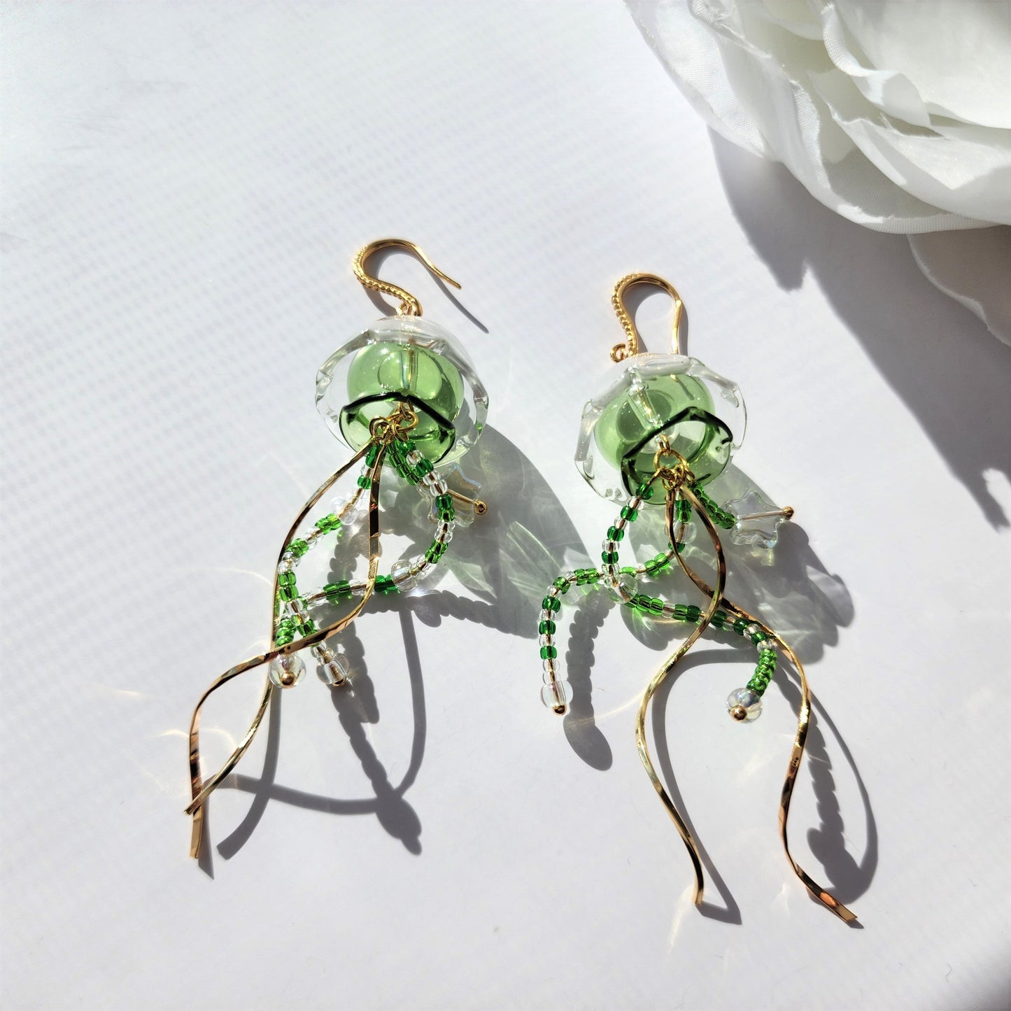 Sparkling Jellyfish earrings, Japanese jelly dangle earrings, sea animal earrings, gift for her