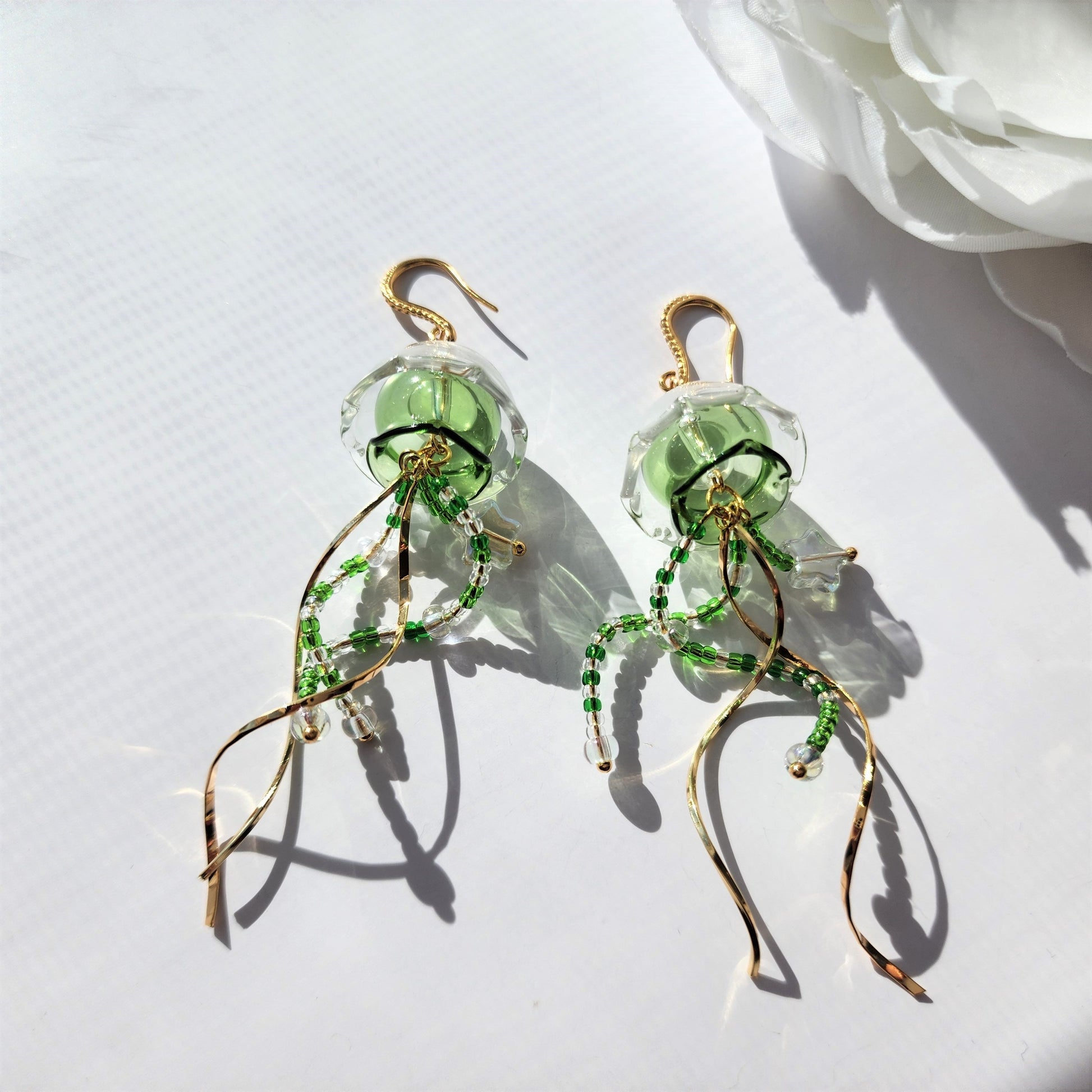 Sparkling Jellyfish earrings, Japanese jelly dangle earrings, sea animal earrings, gift for her