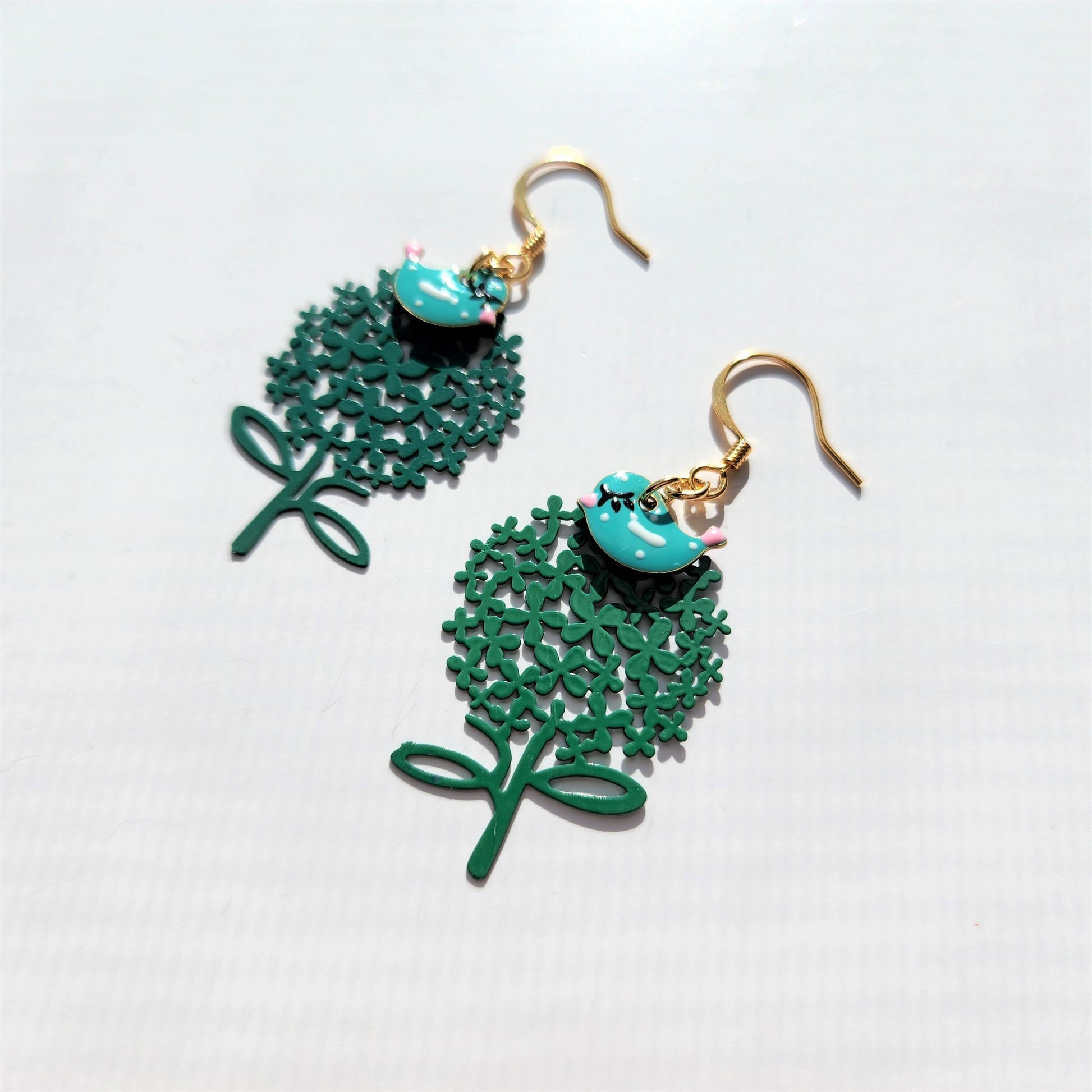 Little birds resting on the tree earrings, tree dangle earrings, lightweight drop earrings, gift for her
