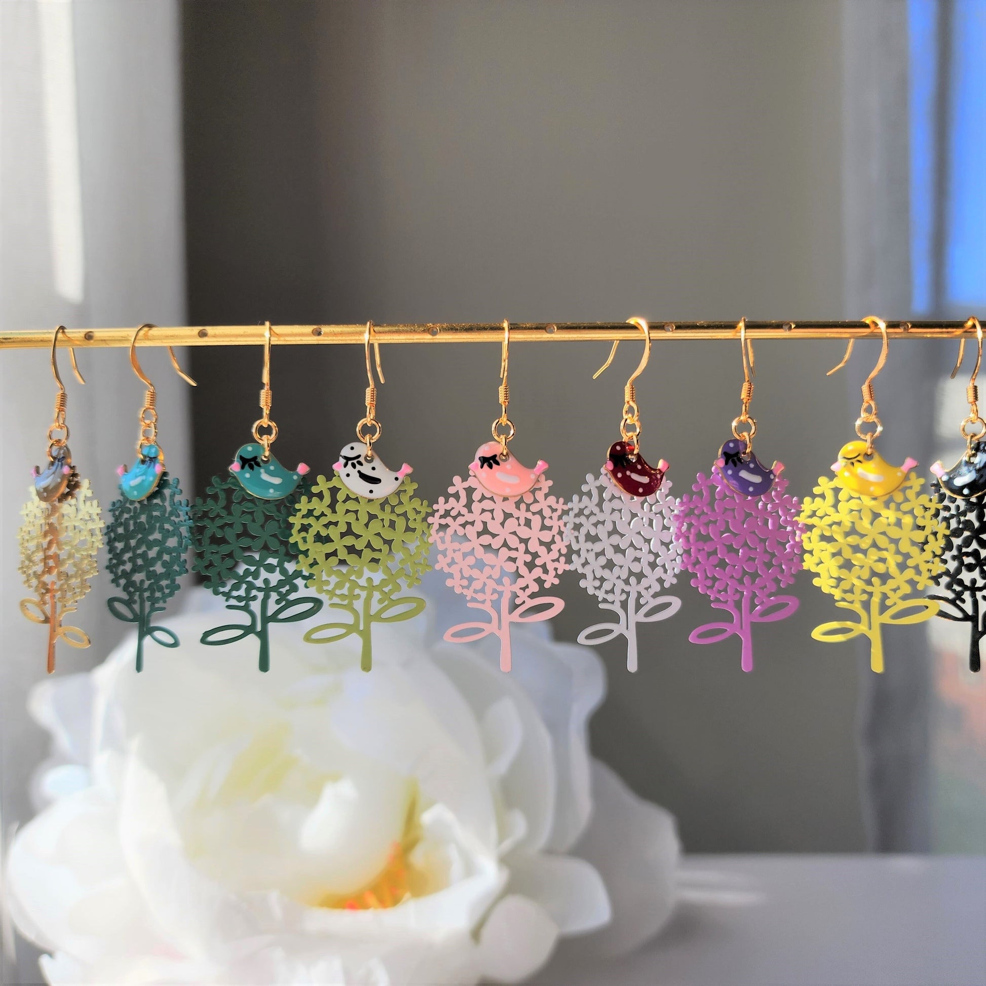 Little birds resting on the tree earrings, tree dangle earrings, lightweight drop earrings, gift for her