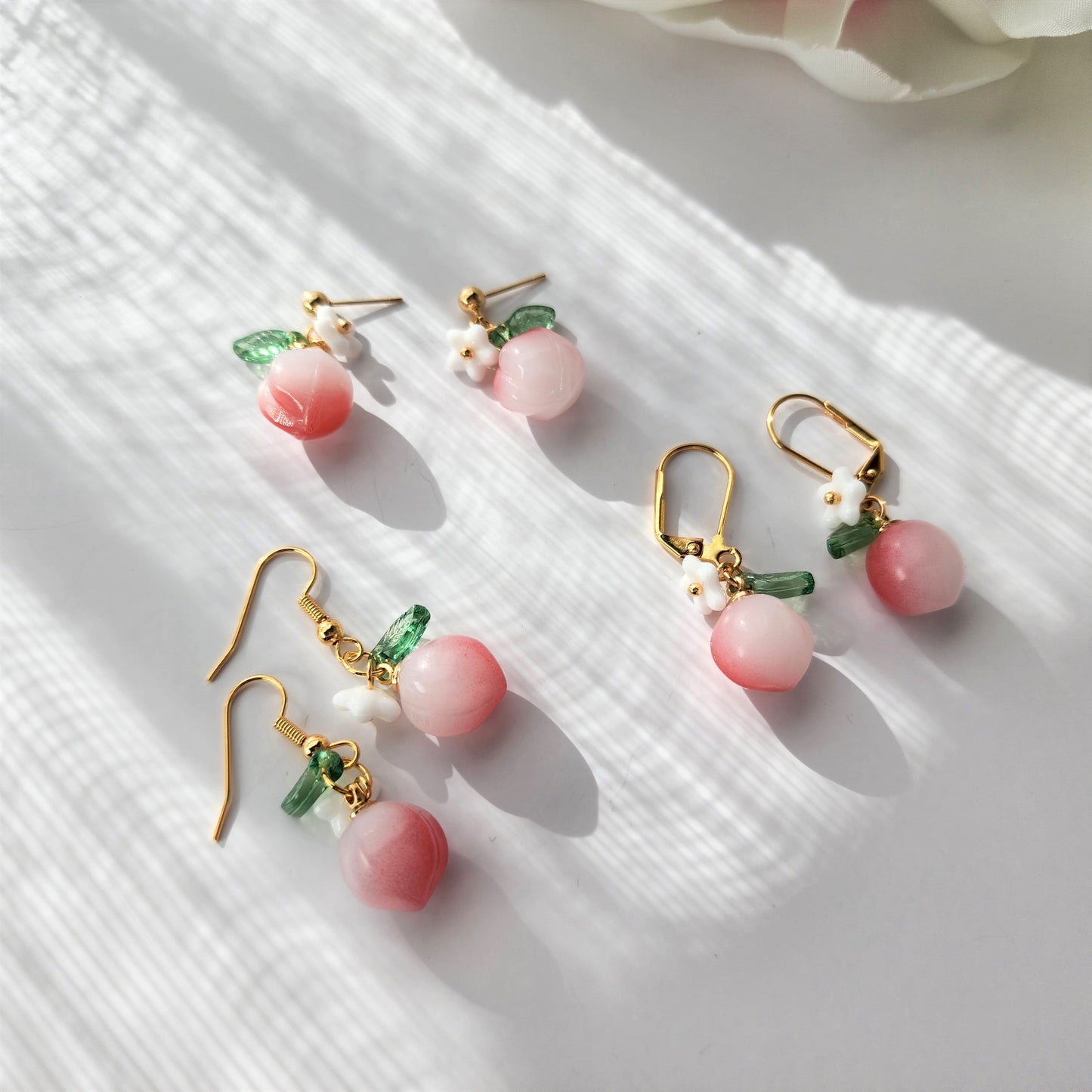 Peach earrings, fruit dangle earrings, food earrings, gift for her