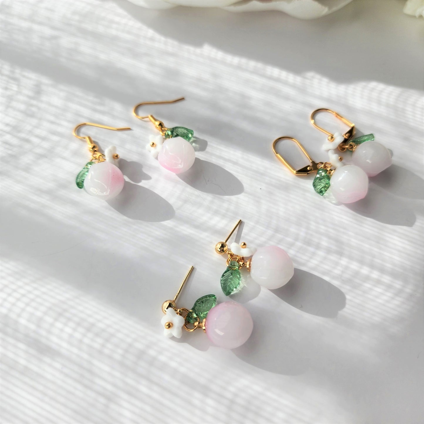 Peach earrings, fruit dangle earrings, food earrings, gift for her