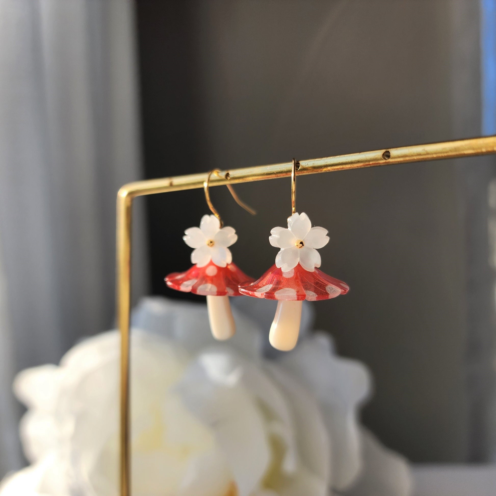 Mushroom umbrella earrings, food earrings, gift for her