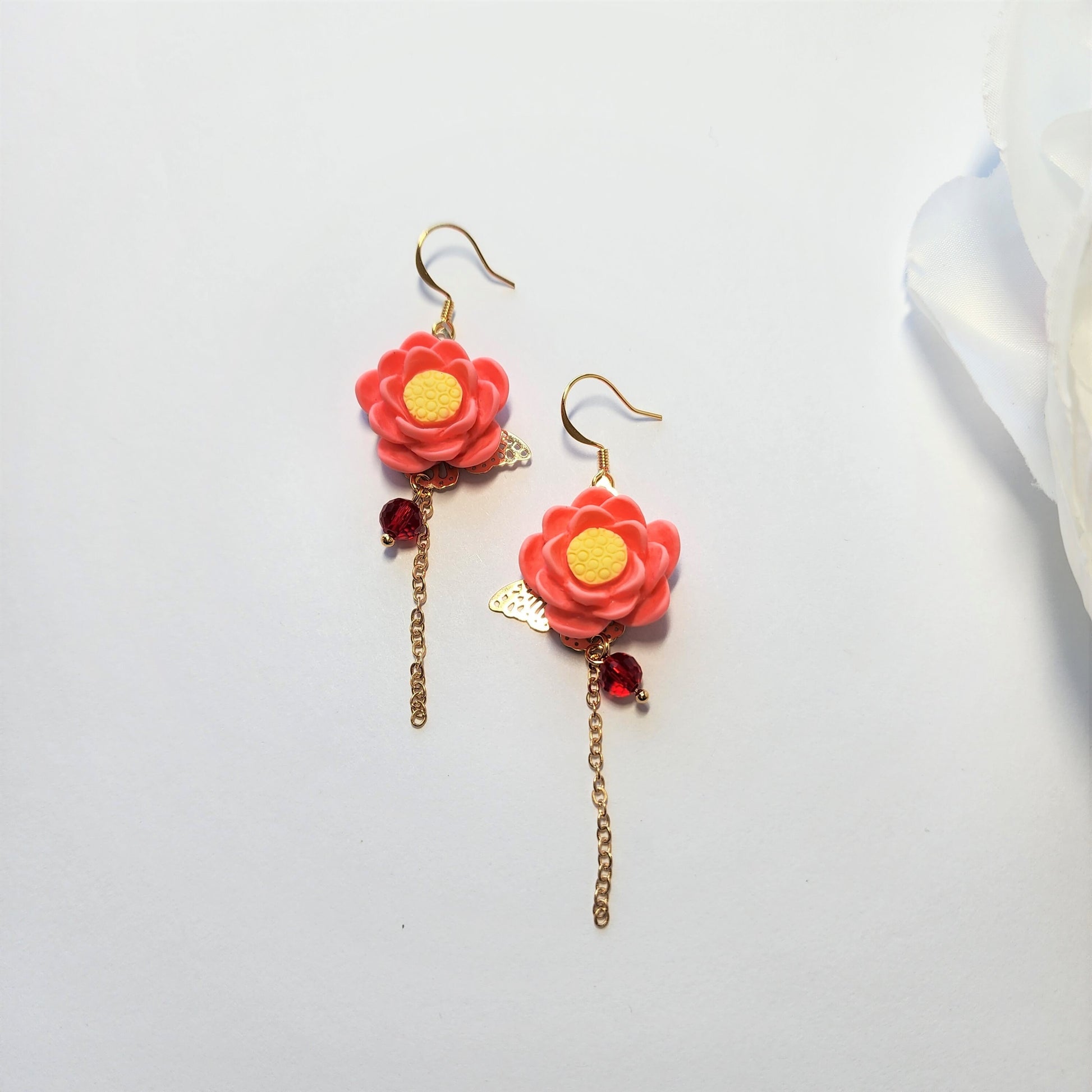 Lotus blossom earrings, water lily dangle earrings, floral earrings, gift for her