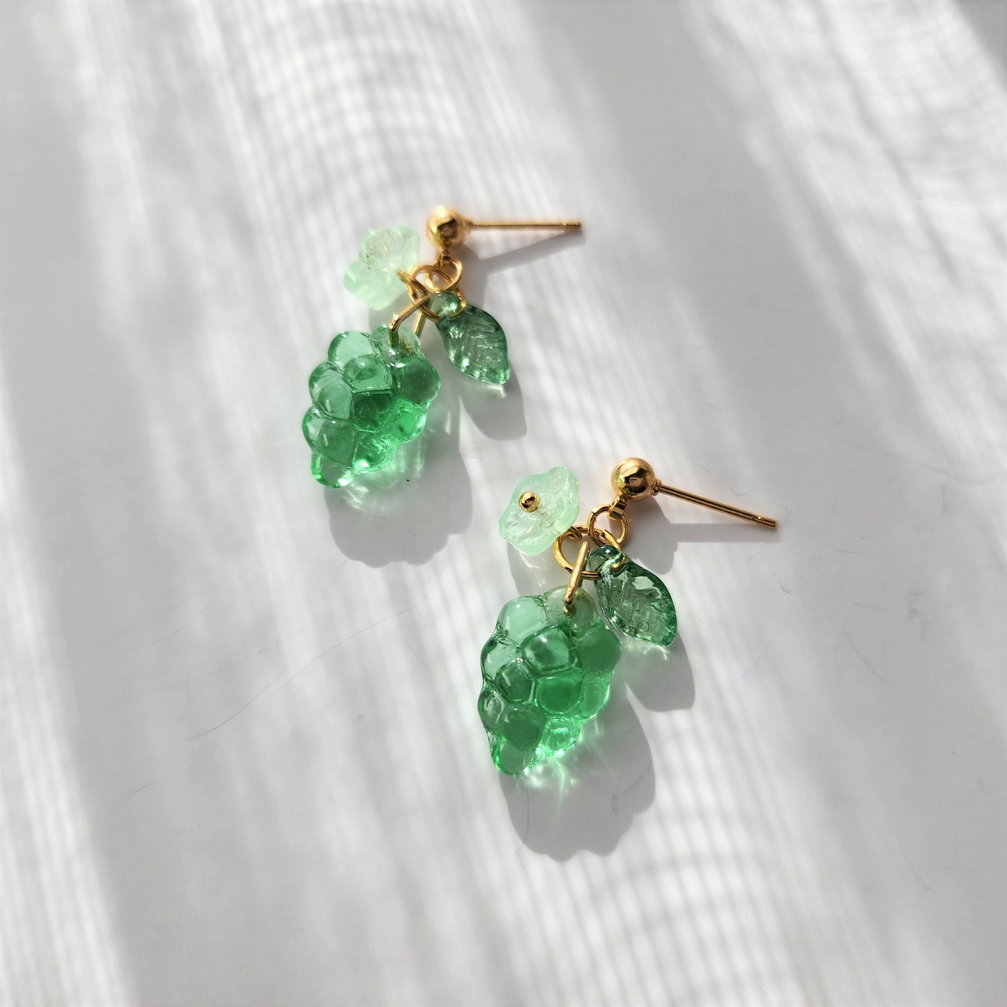 Grape earrings, Pure color glass grape earrings, fruit earrings