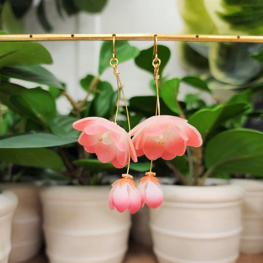 Begonia flower earrings, floral dangle earrings, gift for her