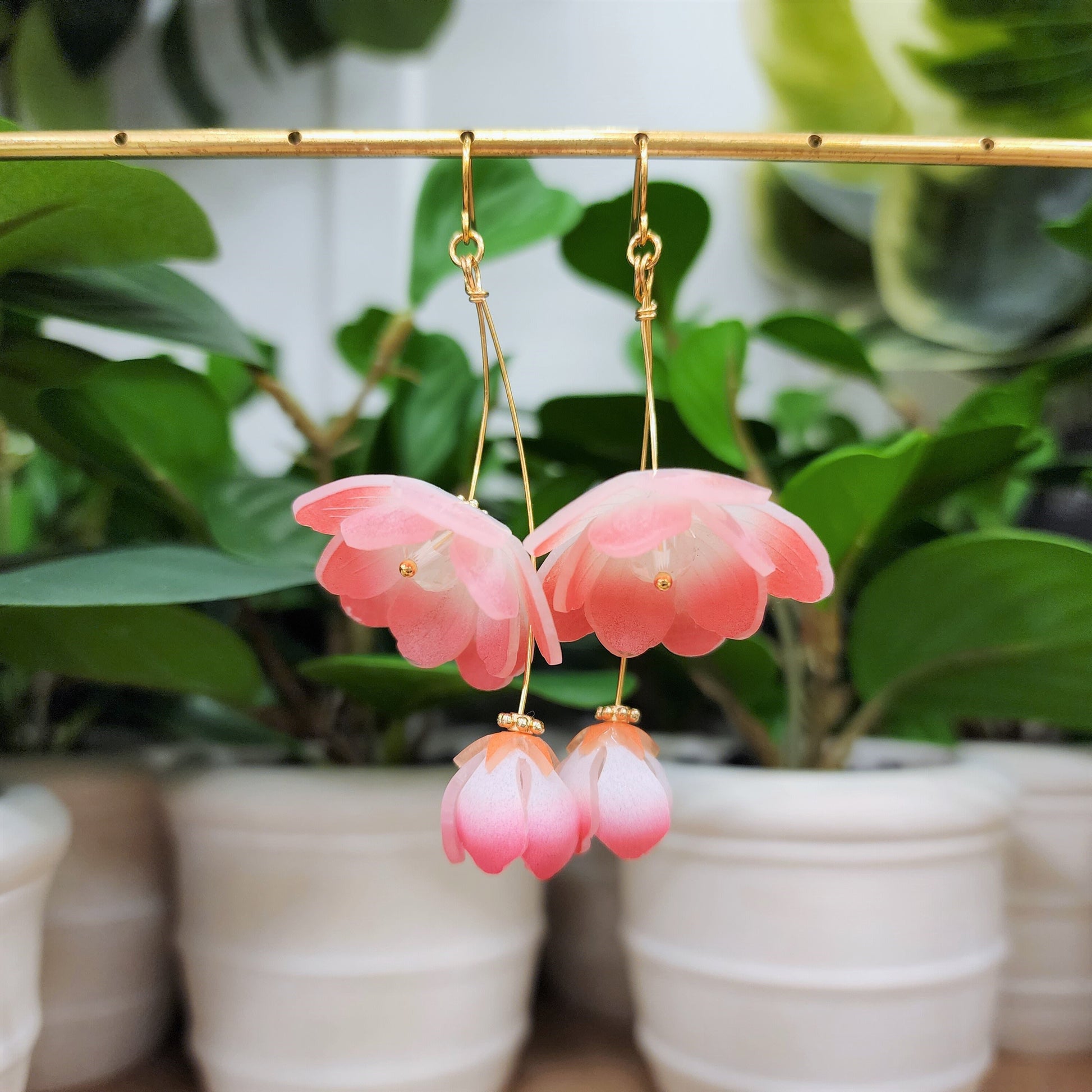 Begonia flower earrings, floral dangle earrings, gift for her