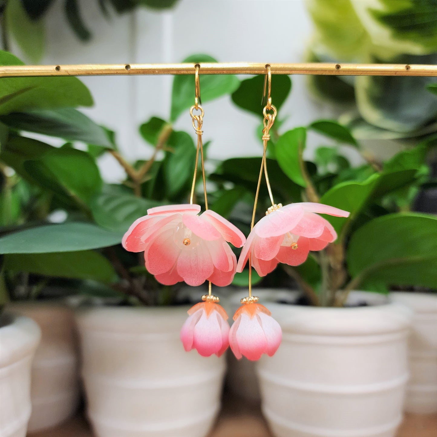 Begonia flower earrings, floral dangle earrings, gift for her