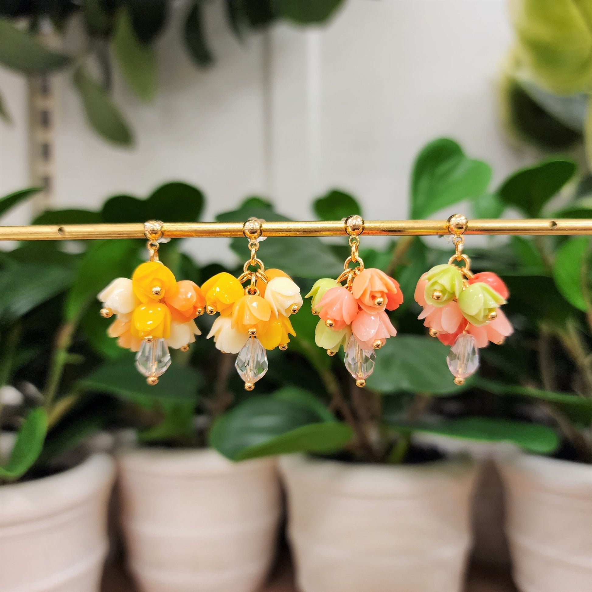 Tulip bouquet earrings, Floral dangle earrings, colorful blossom Earrings, Spring Flower Unique Earrings