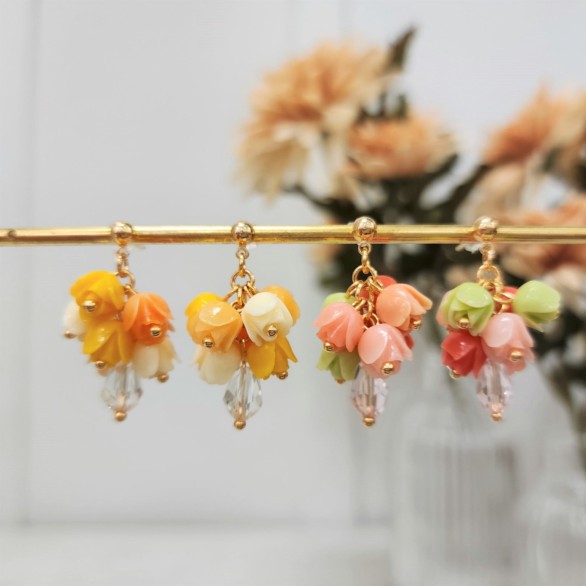 Tulip bouquet earrings, Floral dangle earrings, colorful blossom Earrings, Spring Flower Unique Earrings