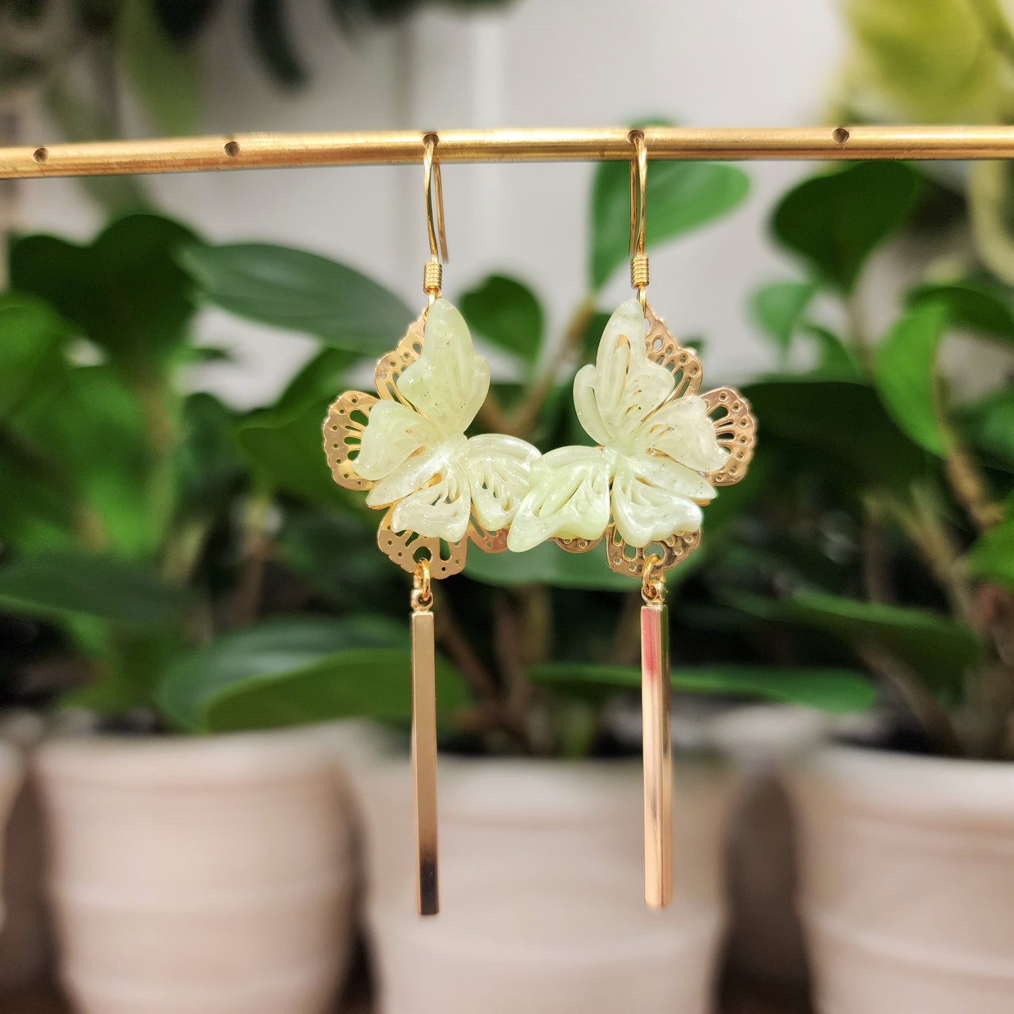 Butterfly earrings, butterfly dangle earrings, Oriental earrings, gift for her