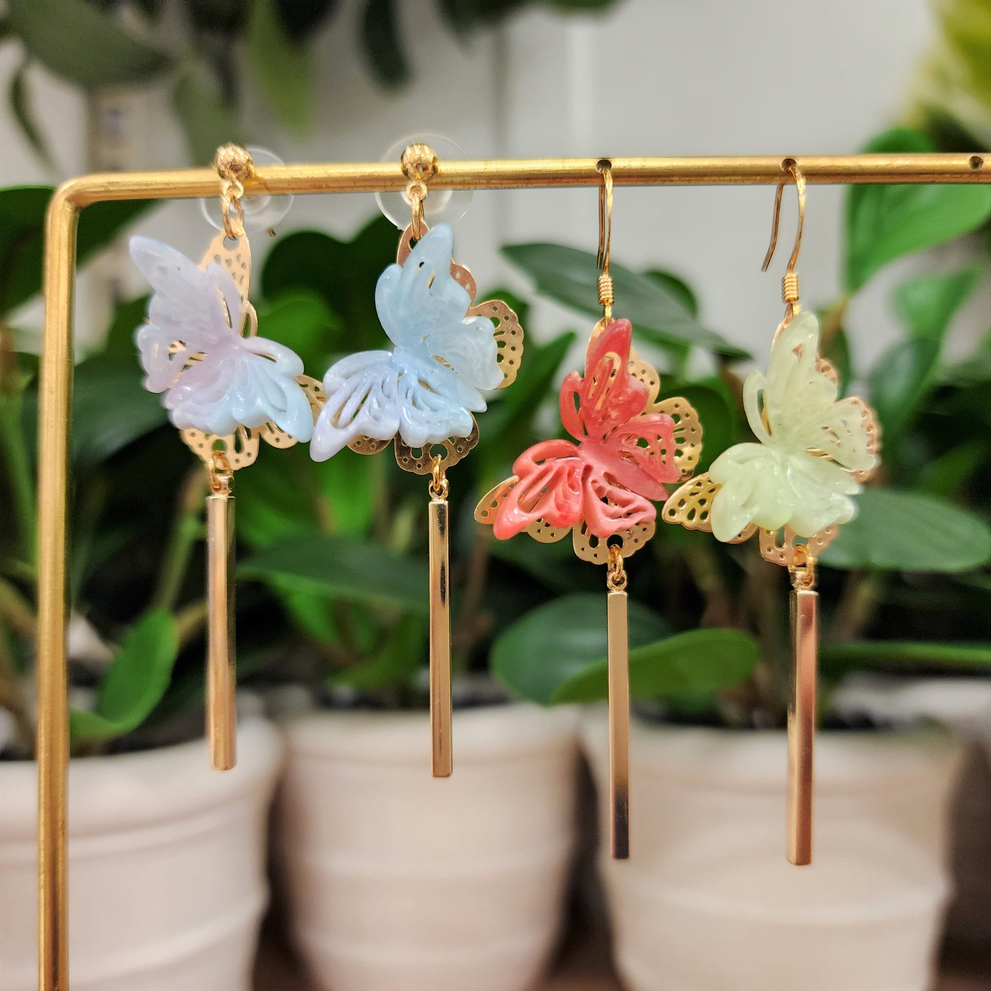 Butterfly earrings, butterfly dangle earrings, Oriental earrings, gift for her