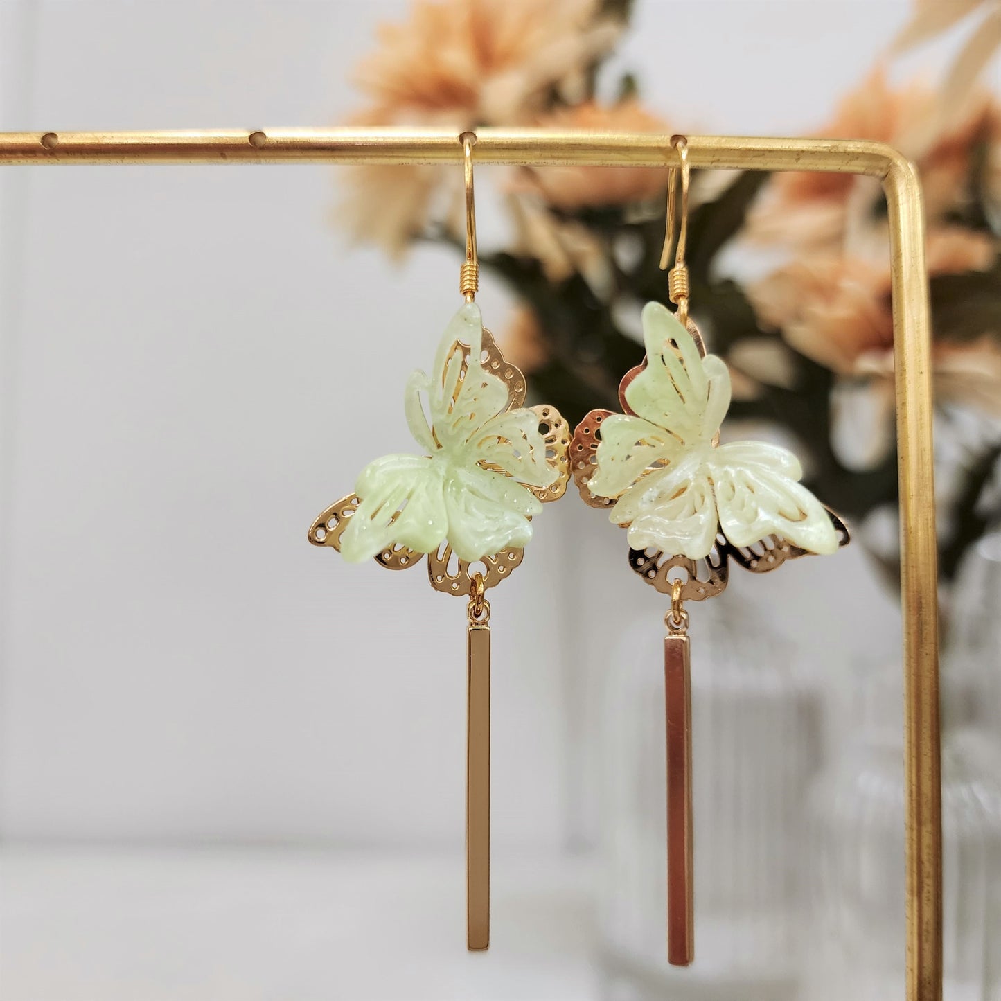 Butterfly earrings, butterfly dangle earrings, Oriental earrings, gift for her