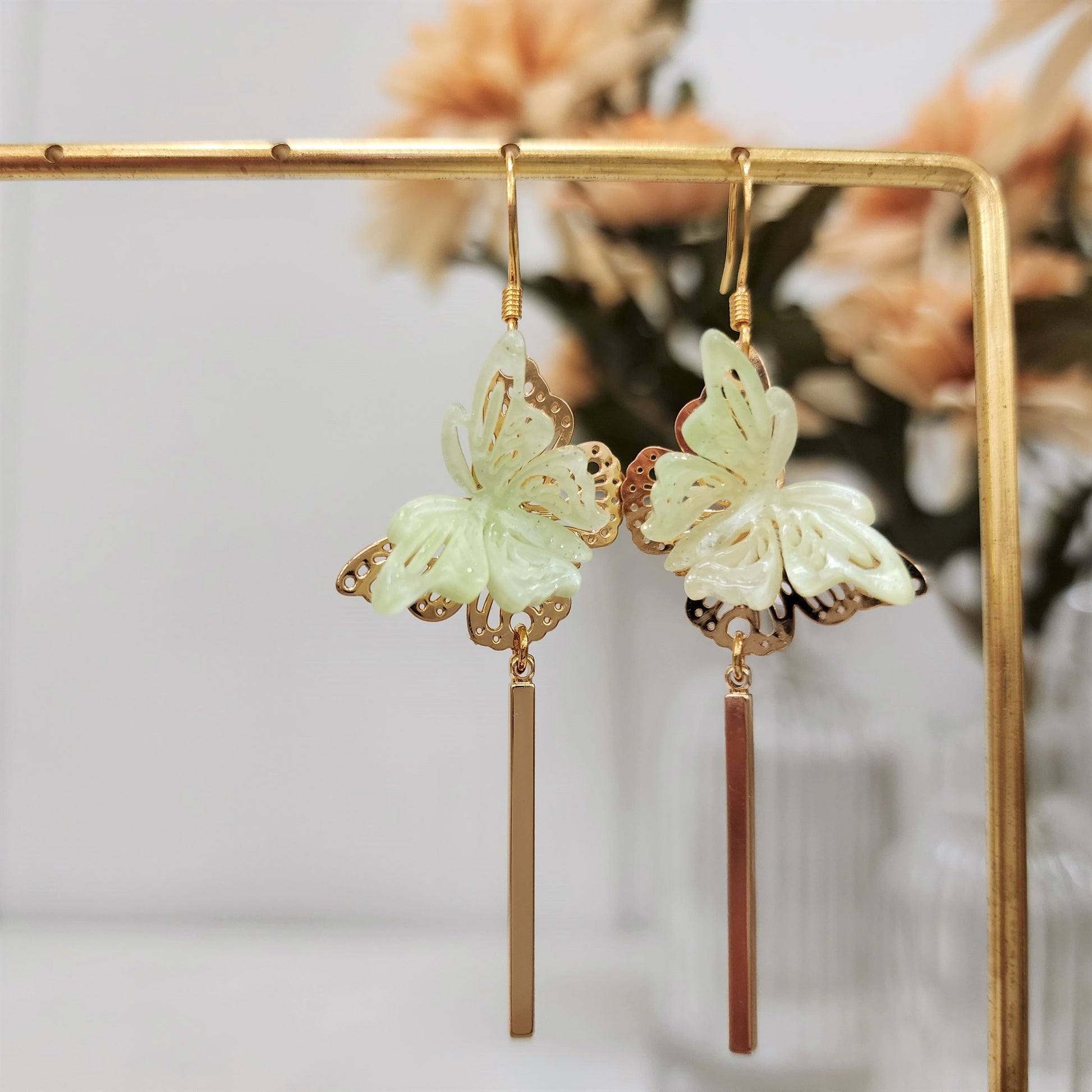 Butterfly earrings, butterfly dangle earrings, Oriental earrings, gift for her