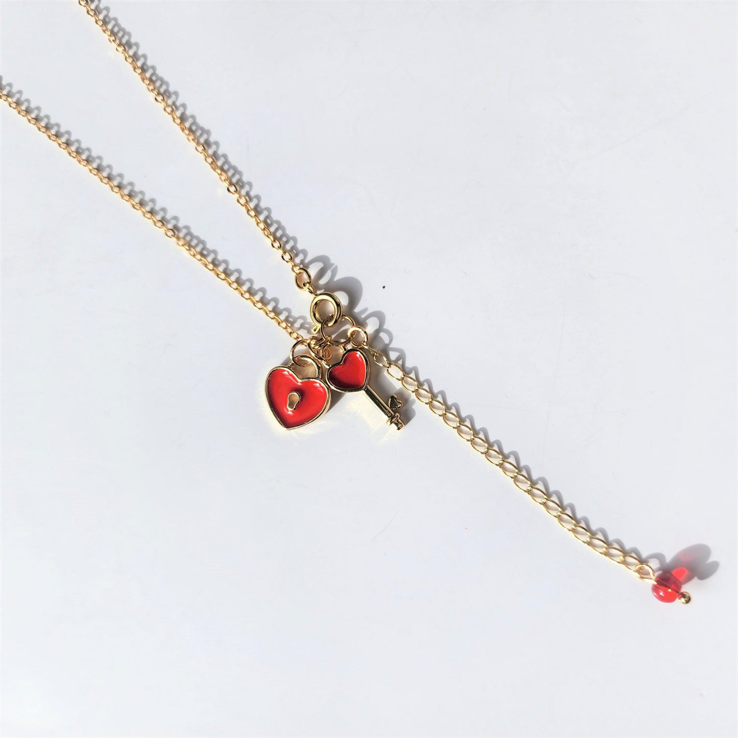 Red Heart Necklace, Love Heart lock and Key Gold Necklace,Bridesmaid Gift, Bridal Shower Gift, Flower Girl Necklace, Birthday Gift