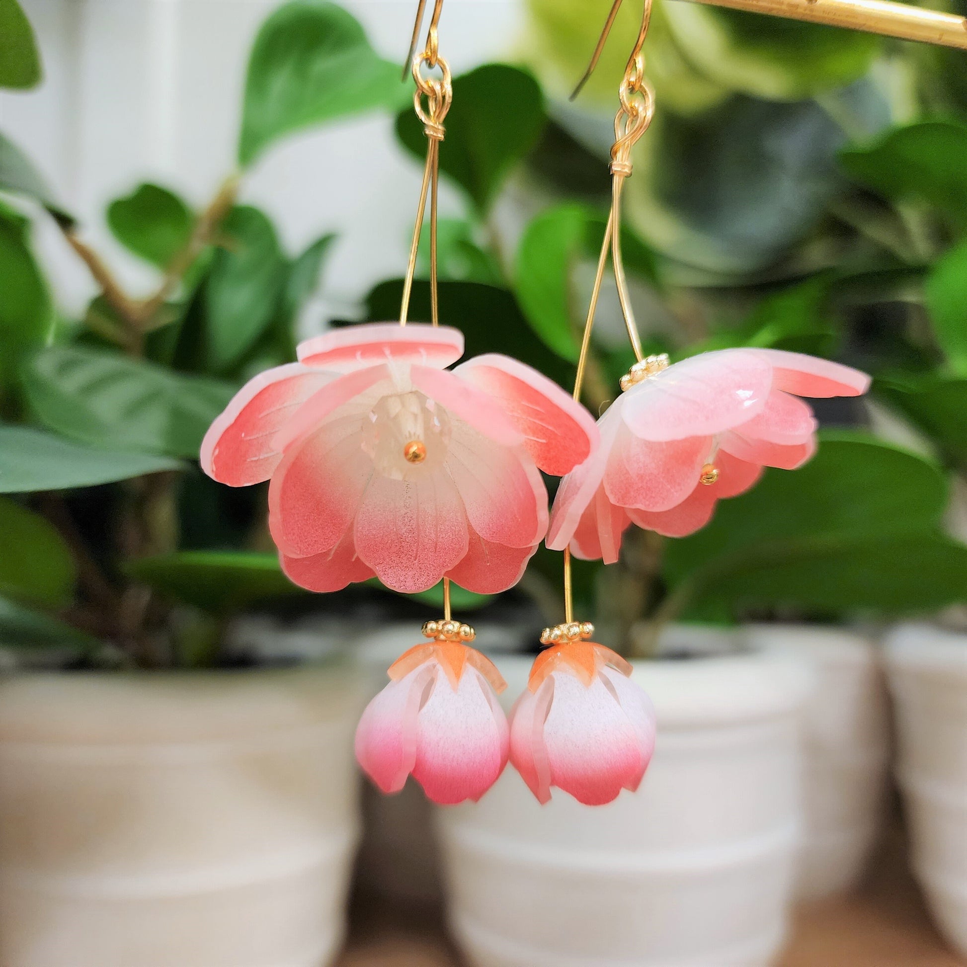 Begonia flower earrings, floral dangle earrings, gift for her