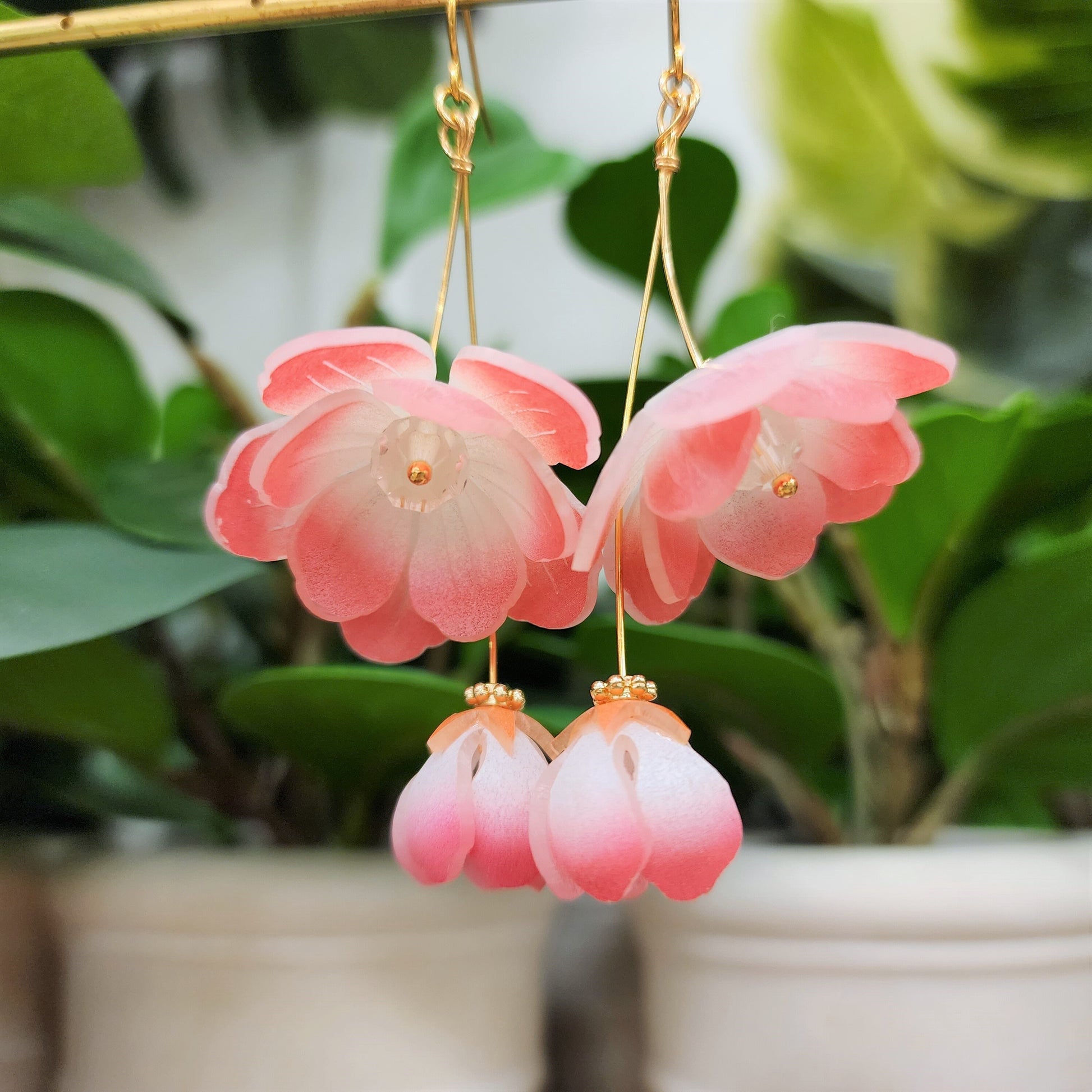 Begonia flower earrings, floral dangle earrings, gift for her