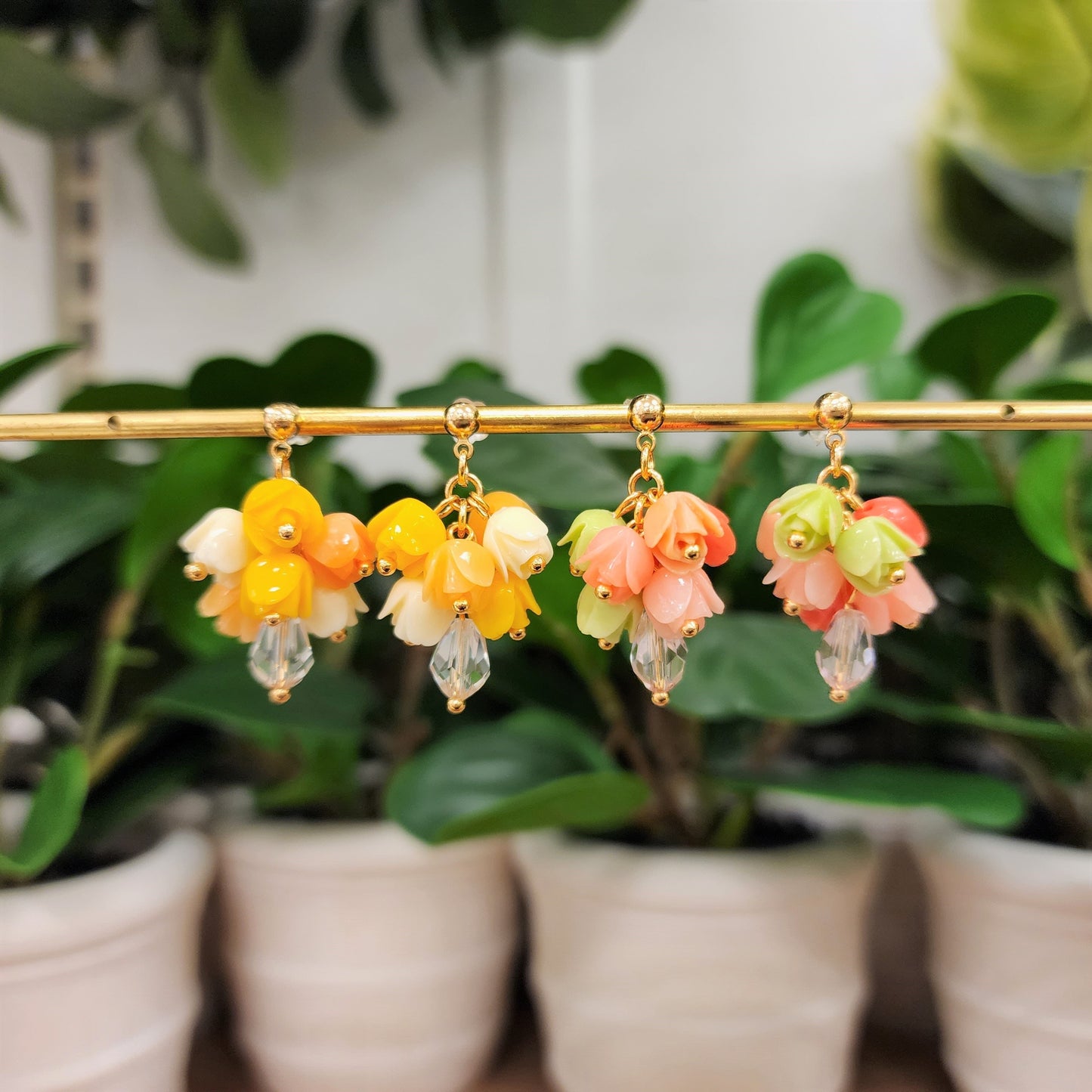 Tulip bouquet earrings, Floral dangle earrings, colorful blossom Earrings, Spring Flower Unique Earrings