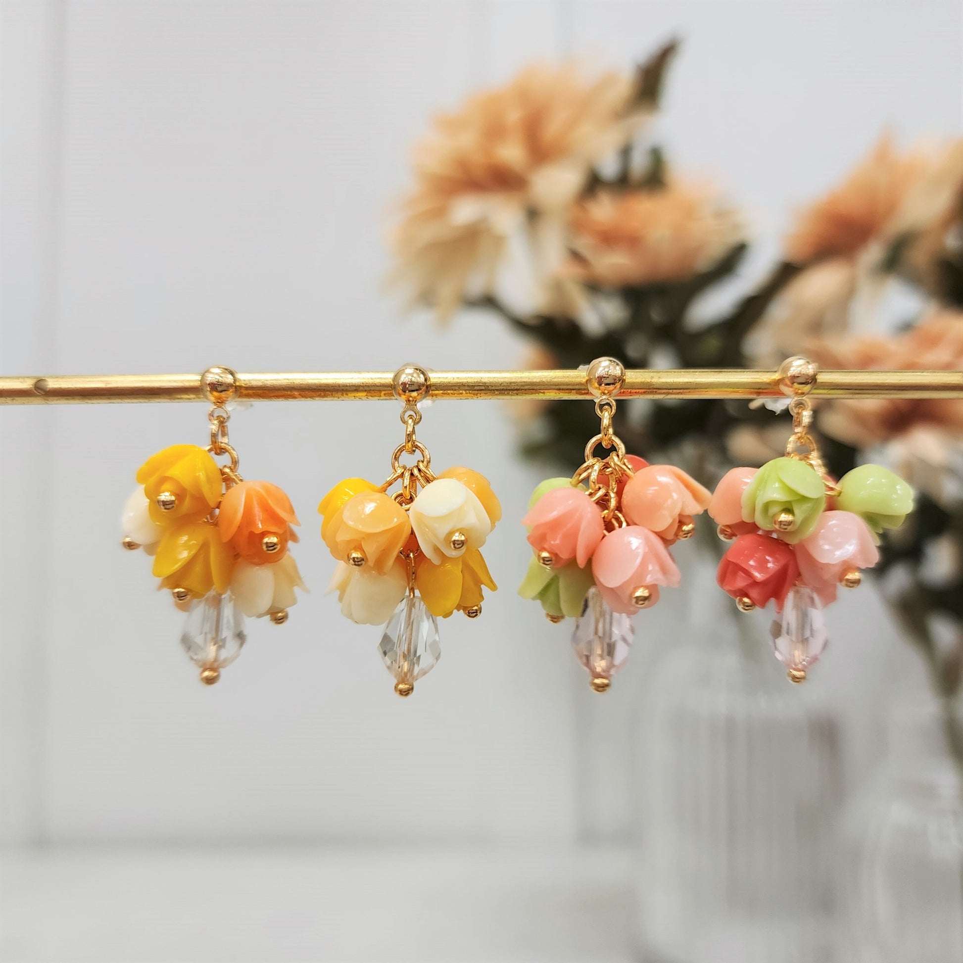 Tulip bouquet earrings, Floral dangle earrings, colorful blossom Earrings, Spring Flower Unique Earrings