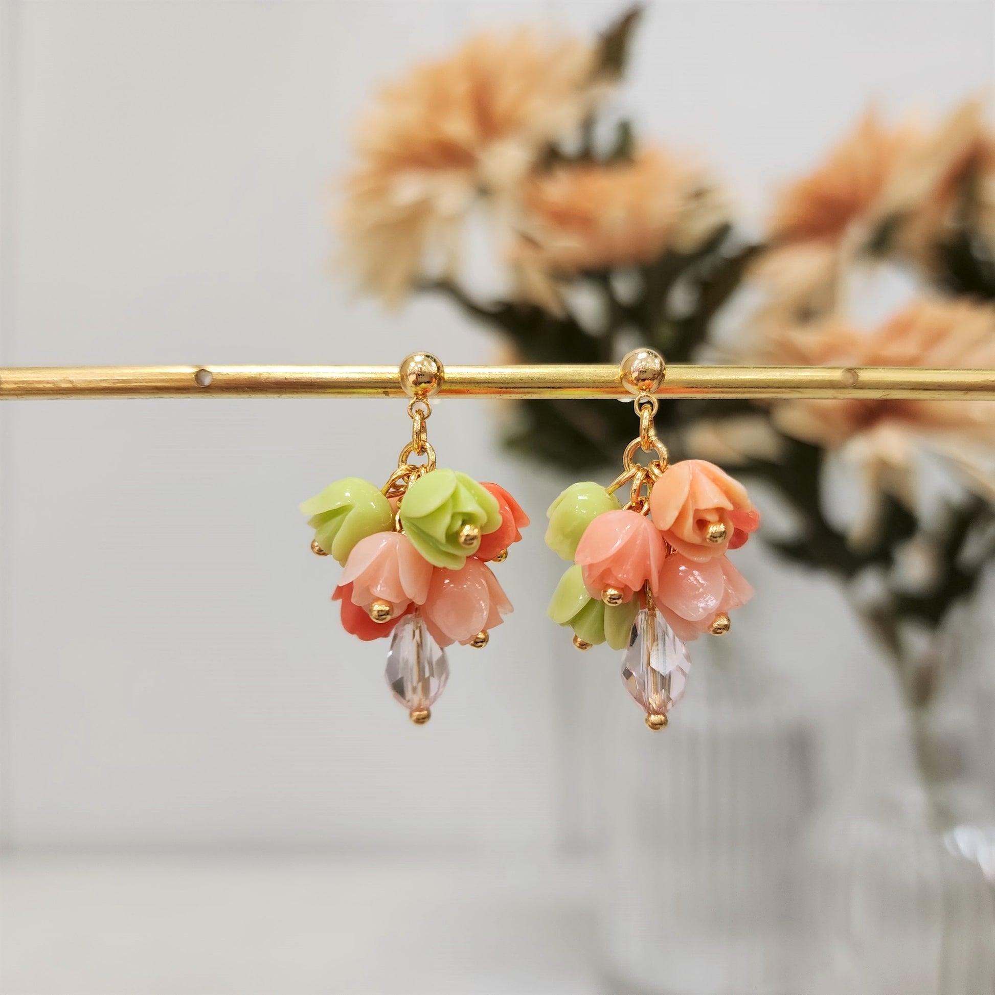 Tulip bouquet earrings, Floral dangle earrings, colorful blossom Earrings, Spring Flower Unique Earrings