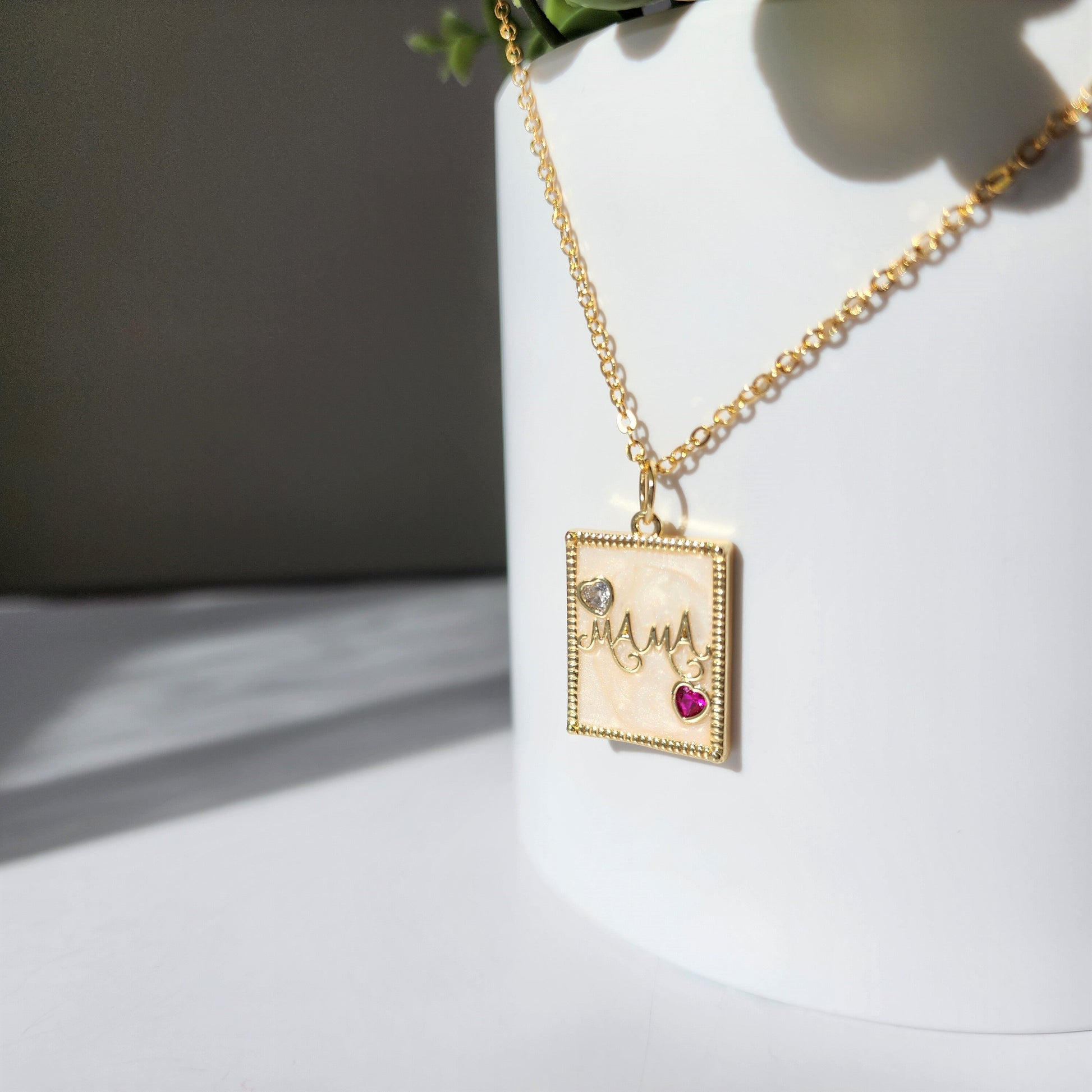 Love Mom necklace, gold plated pendant necklace, gift for her