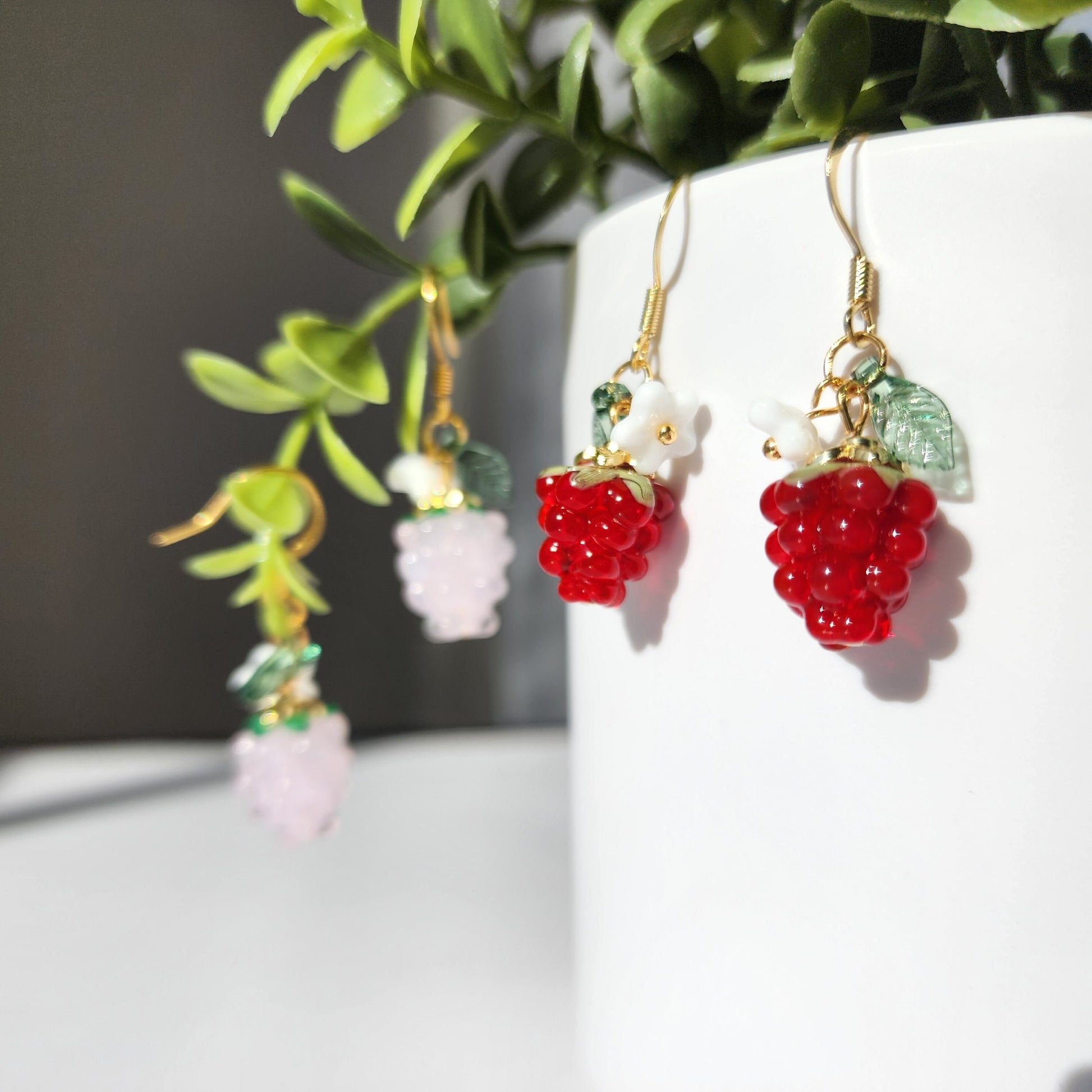 Raspberry earrings, berries dangle earrings, fruit earrings, food earring, gift for her