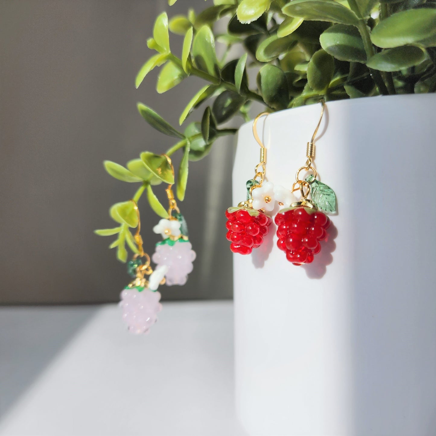 Raspberry earrings, berries dangle earrings, fruit earrings, food earring, gift for her
