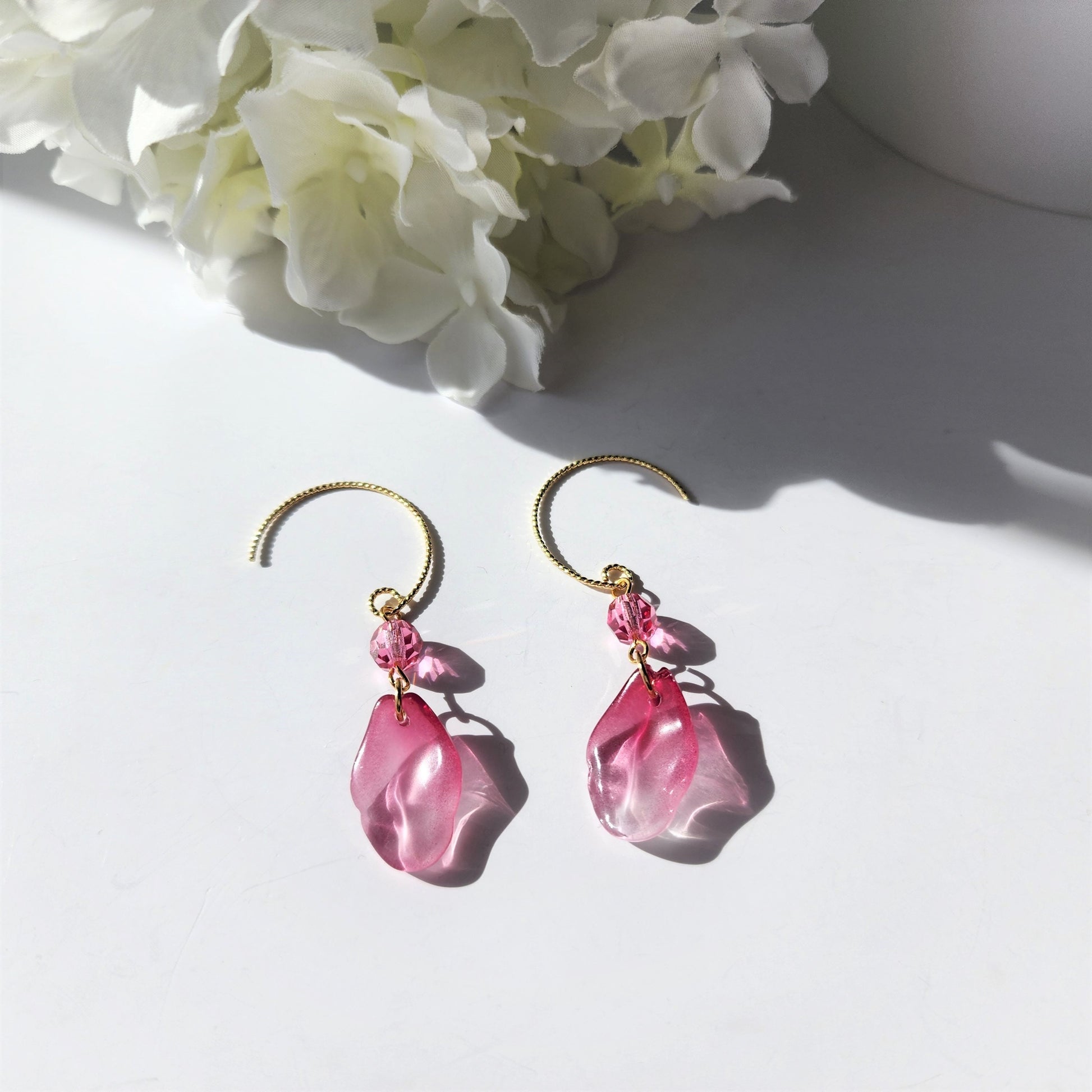 Rose petal earrings, flower petal crystal dangle earrings, gift for her