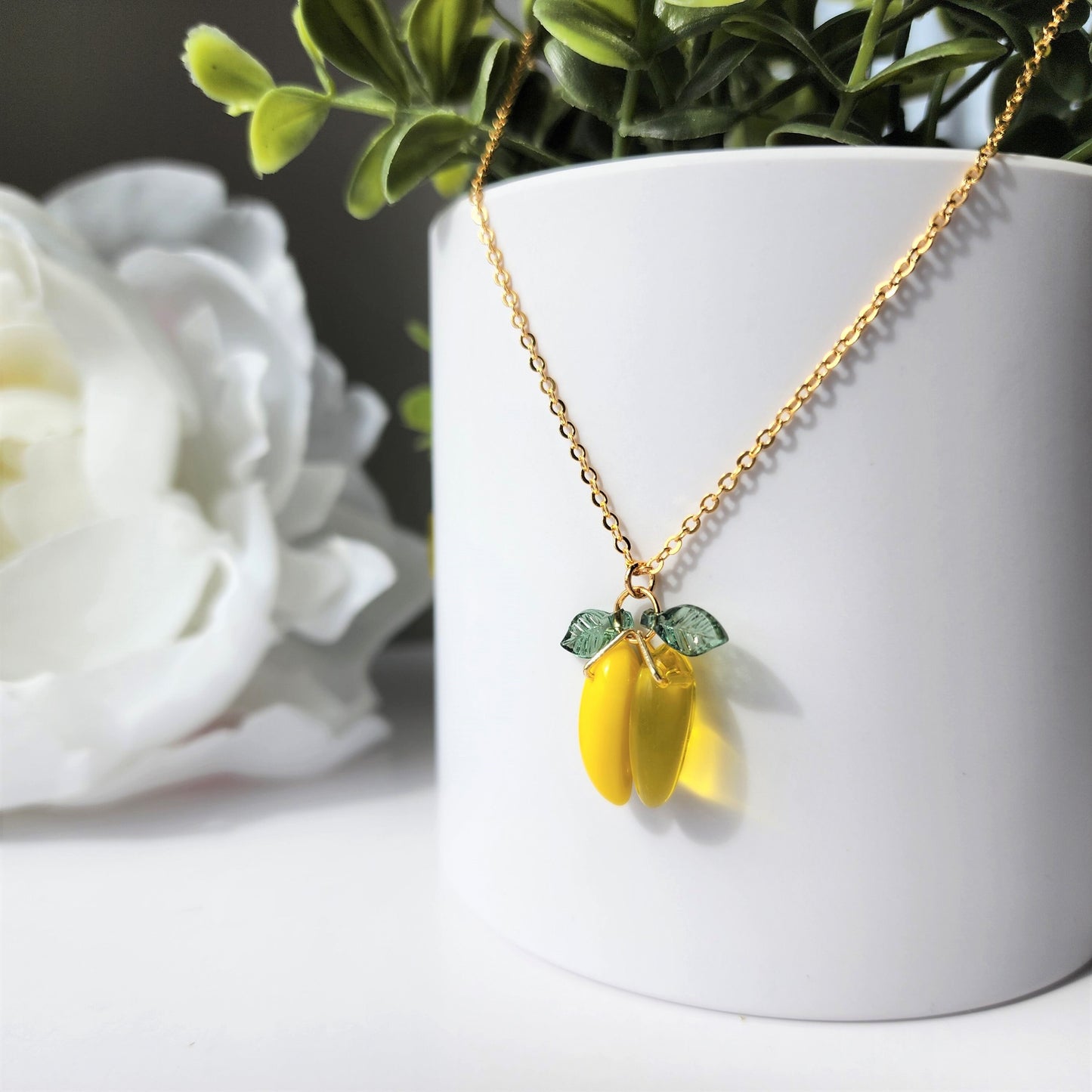 Banana necklace, glass banana necklace, fruit necklace, food necklace, gift for her