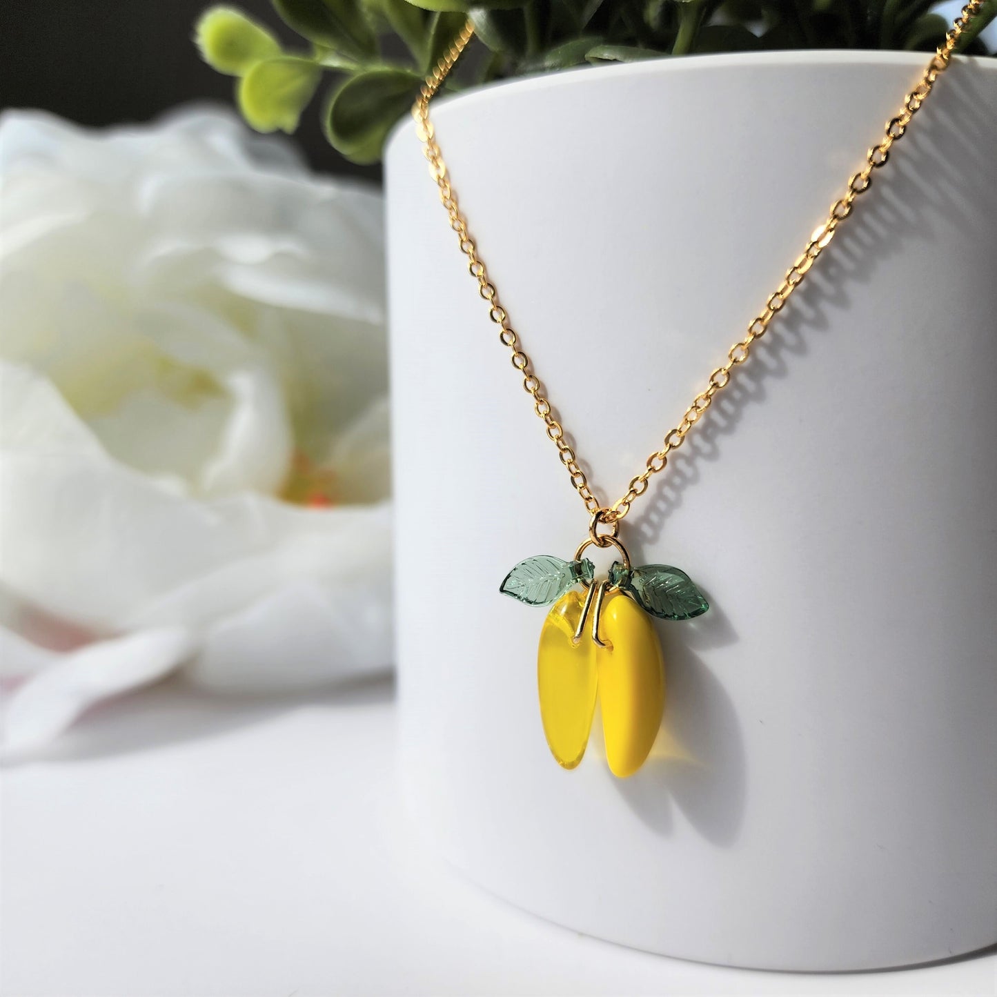 Banana necklace, glass banana necklace, fruit necklace, food necklace, gift for her