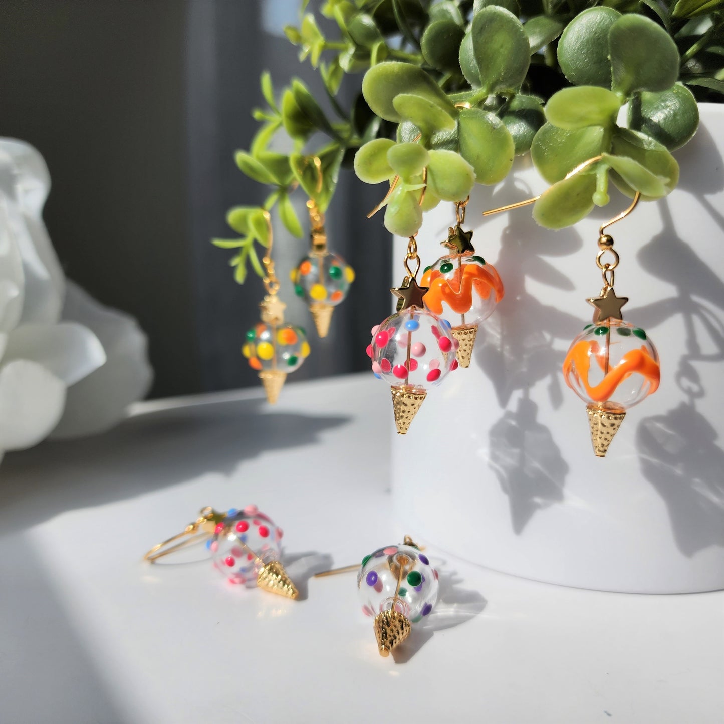 Sprinkles ice cream earrings, glass ice cream dangle earrings, food earrings, gift for her