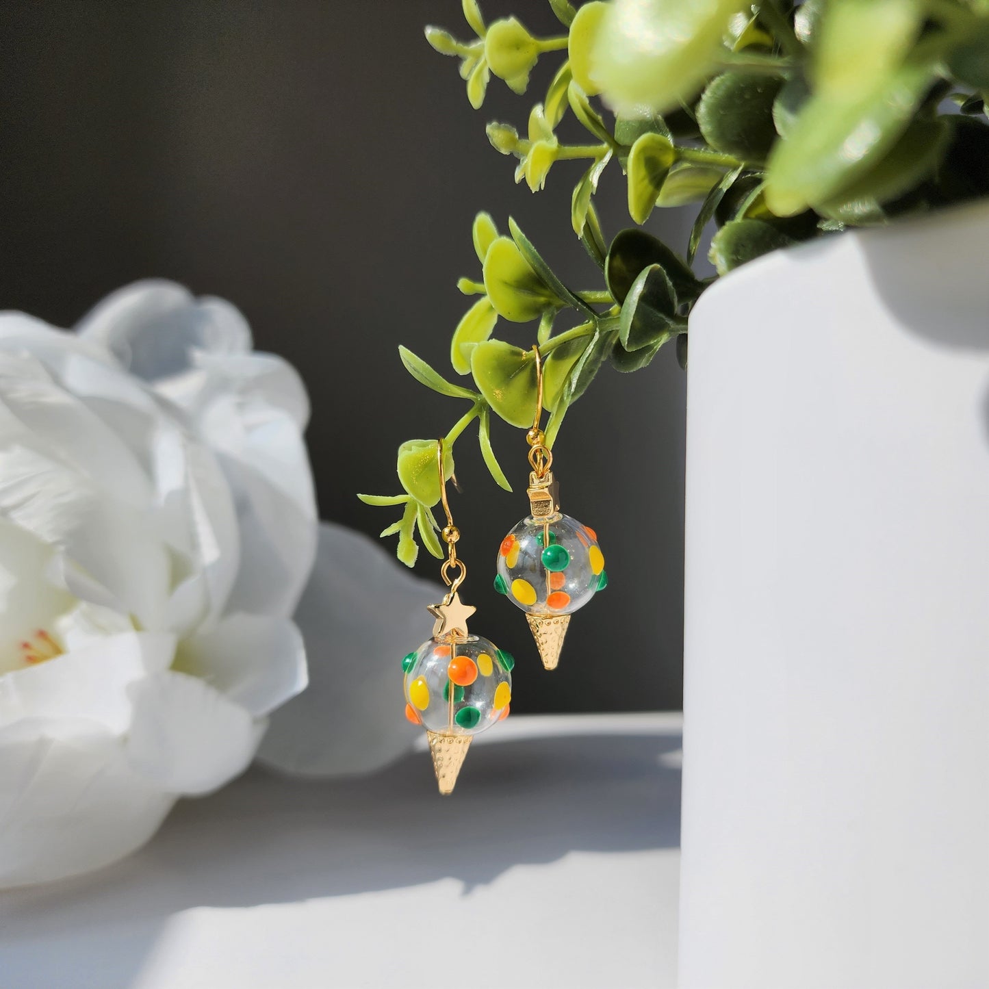 Sprinkles ice cream earrings, glass ice cream dangle earrings, food earrings, gift for her