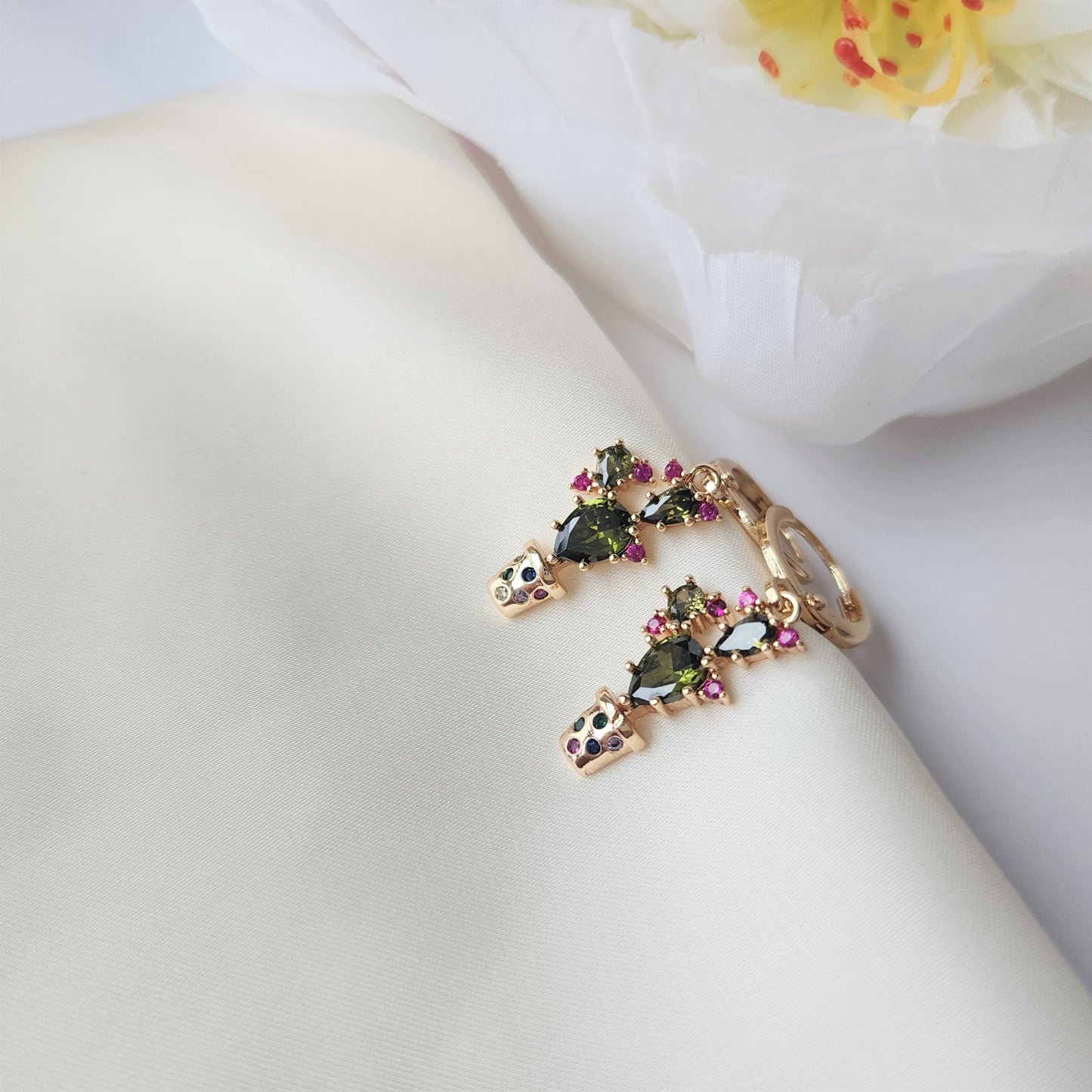 Cactus huggie hoop earrings, Cactus dangle earrings, plant drop earrings, gift for her