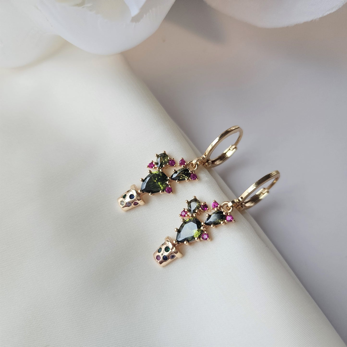 Cactus huggie hoop earrings, Cactus dangle earrings, plant drop earrings, gift for her