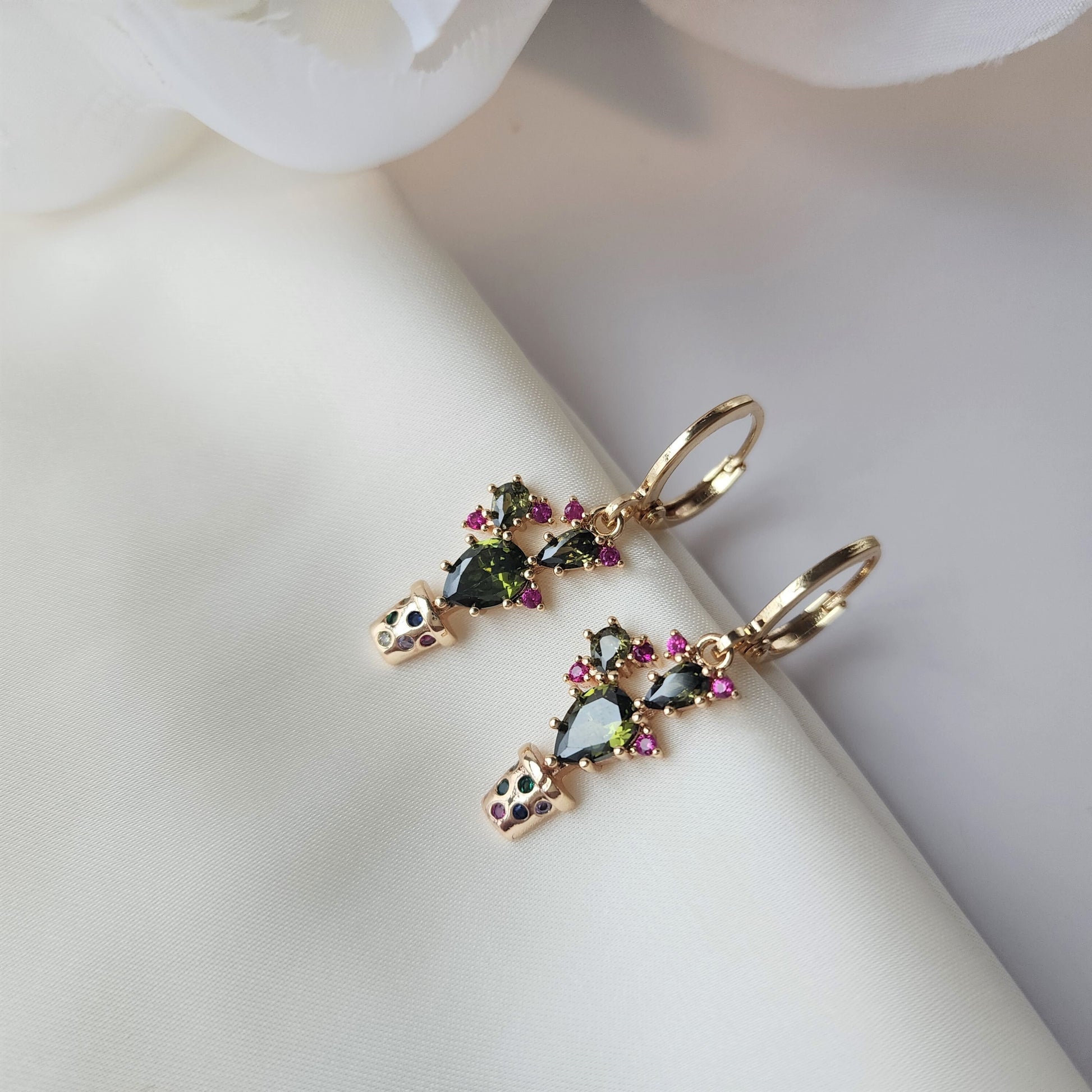 Cactus huggie hoop earrings, Cactus dangle earrings, plant drop earrings, gift for her