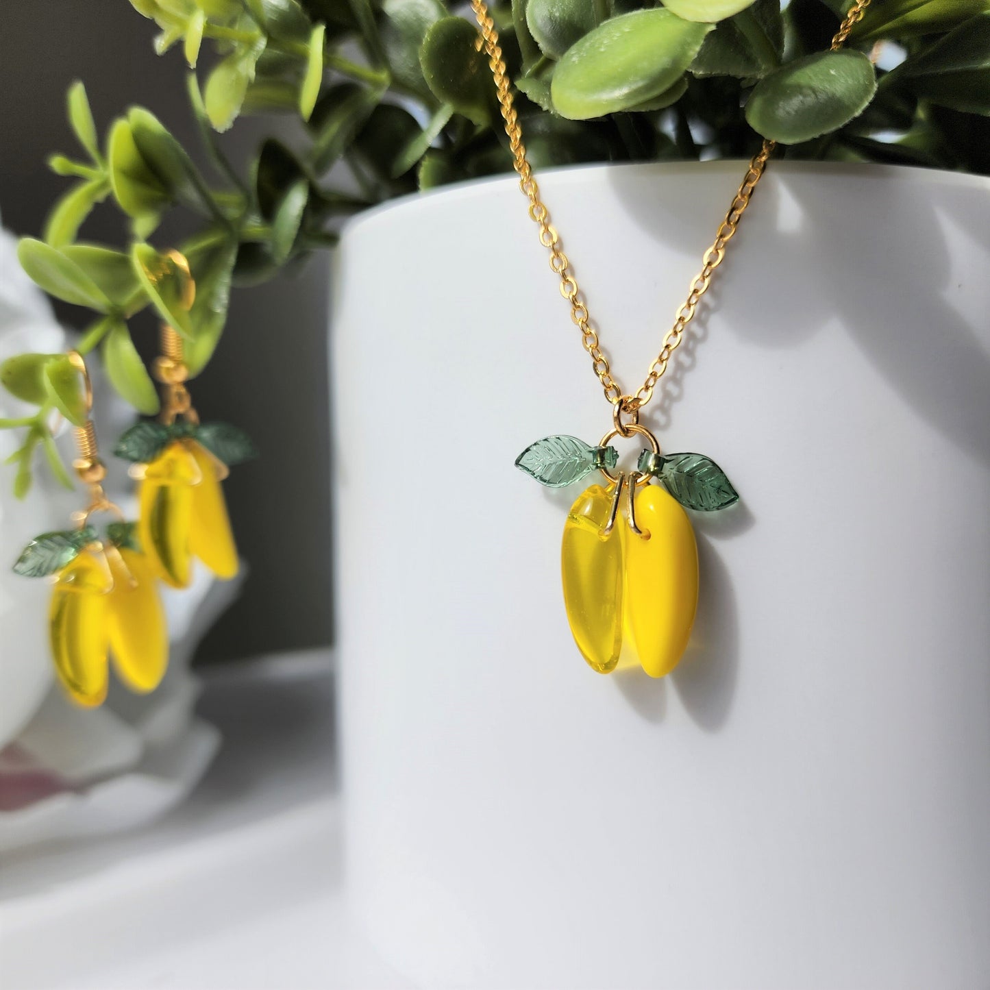 Banana necklace, glass banana necklace, fruit necklace, food necklace, gift for her