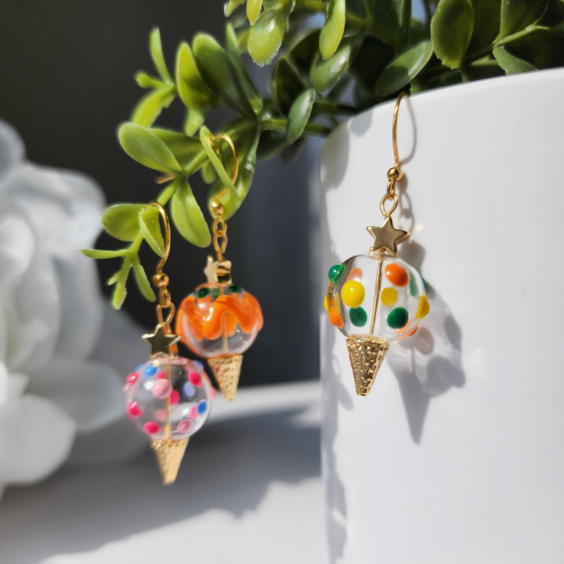 Sprinkles ice cream earrings, glass ice cream dangle earrings, food earrings, gift for her