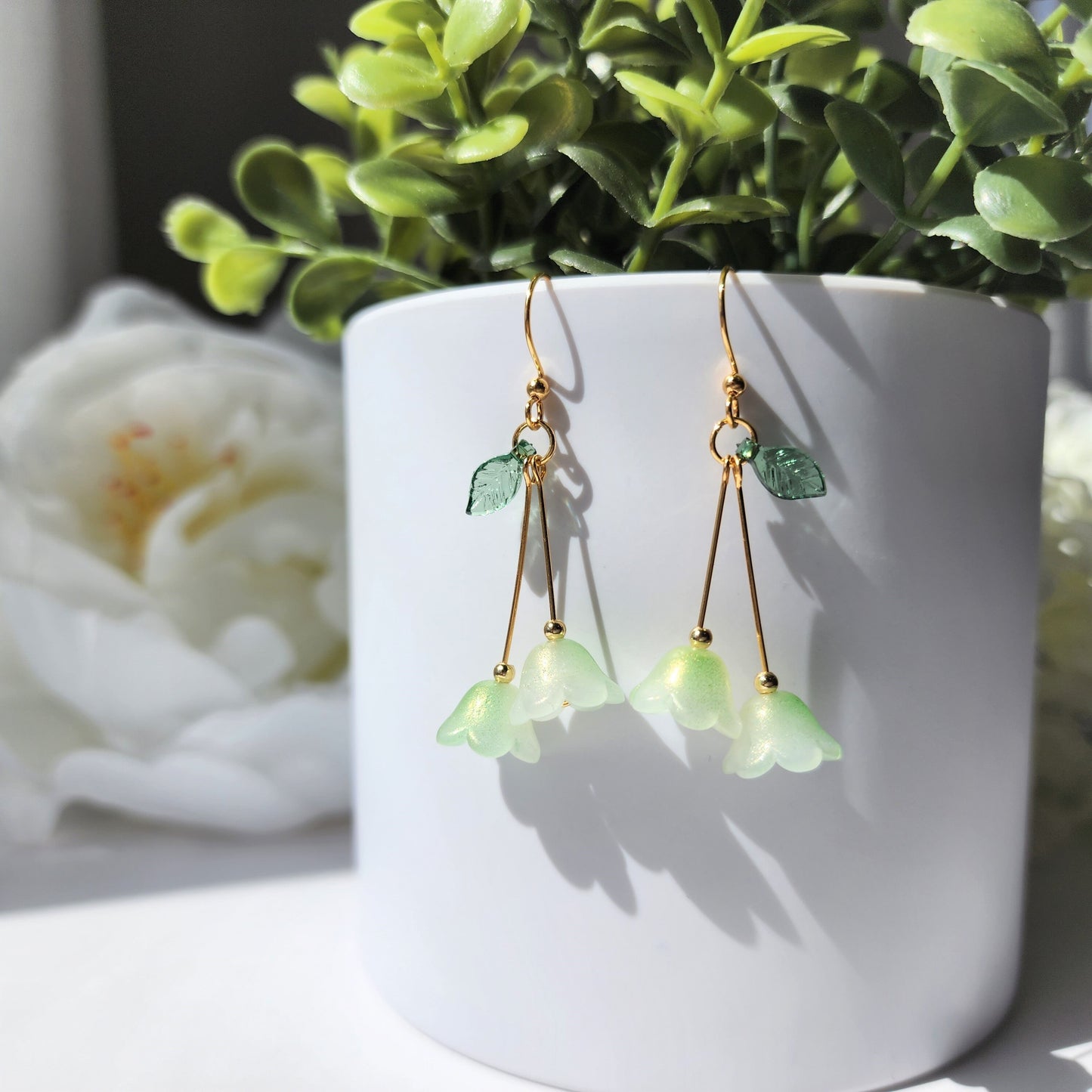 Lily of the valley flower earrings, floral earrings, colorful flower dangle earrings, gift for her