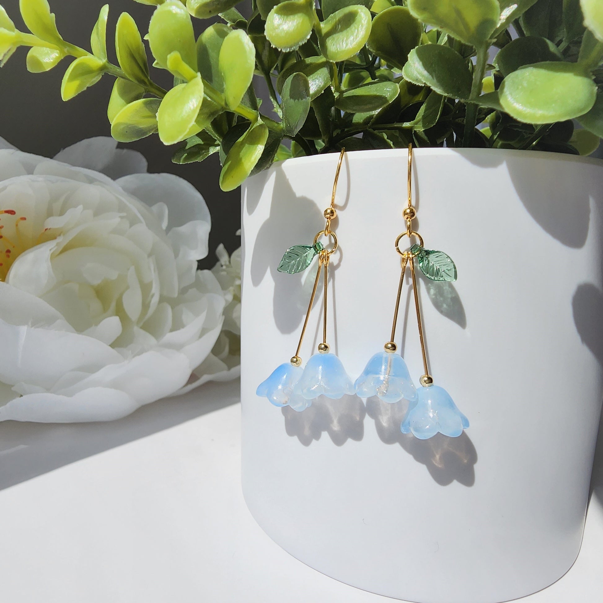 Lily of the valley flower earrings, floral earrings, colorful flower dangle earrings, gift for her