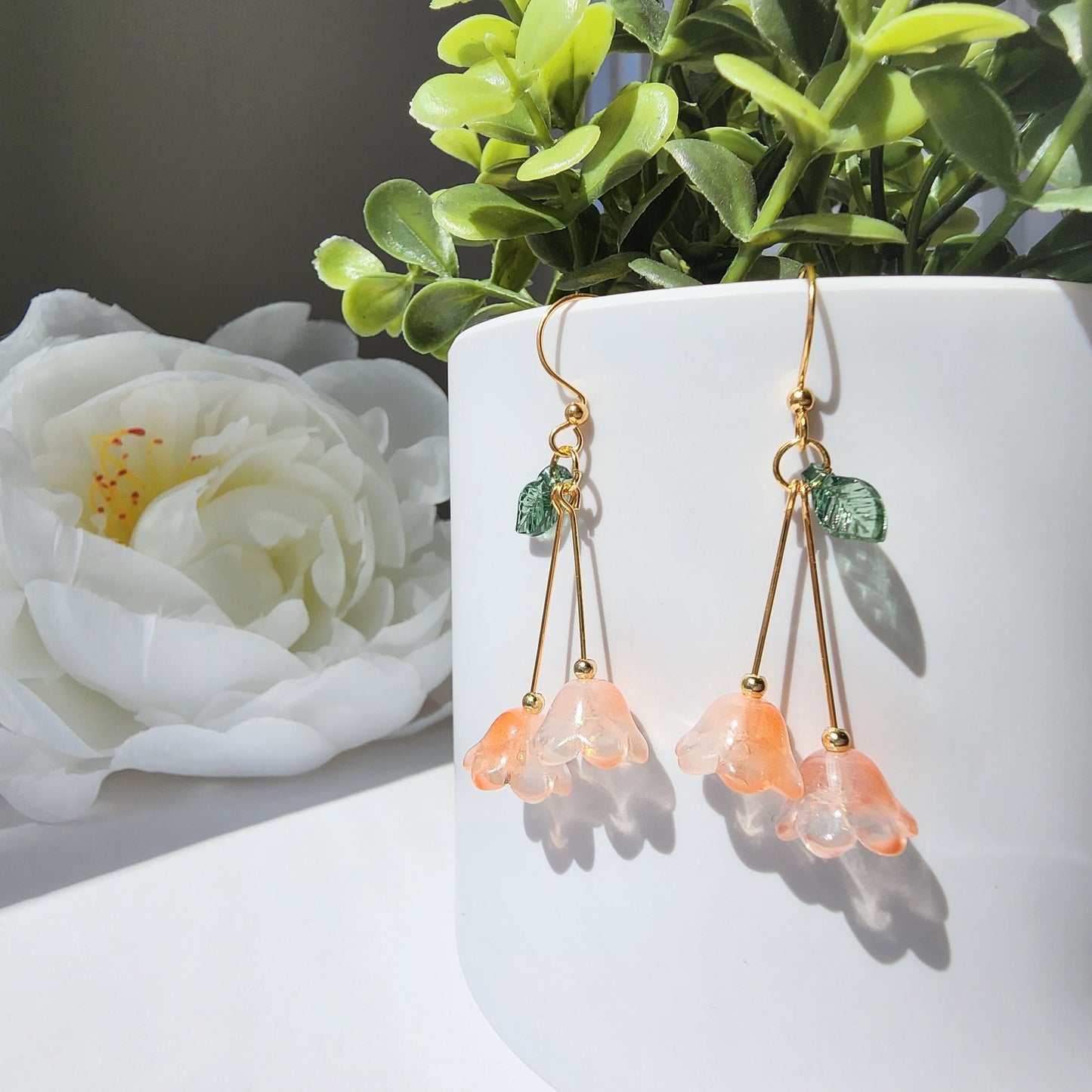 Lily of the valley flower earrings, floral earrings, colorful flower dangle earrings, gift for her