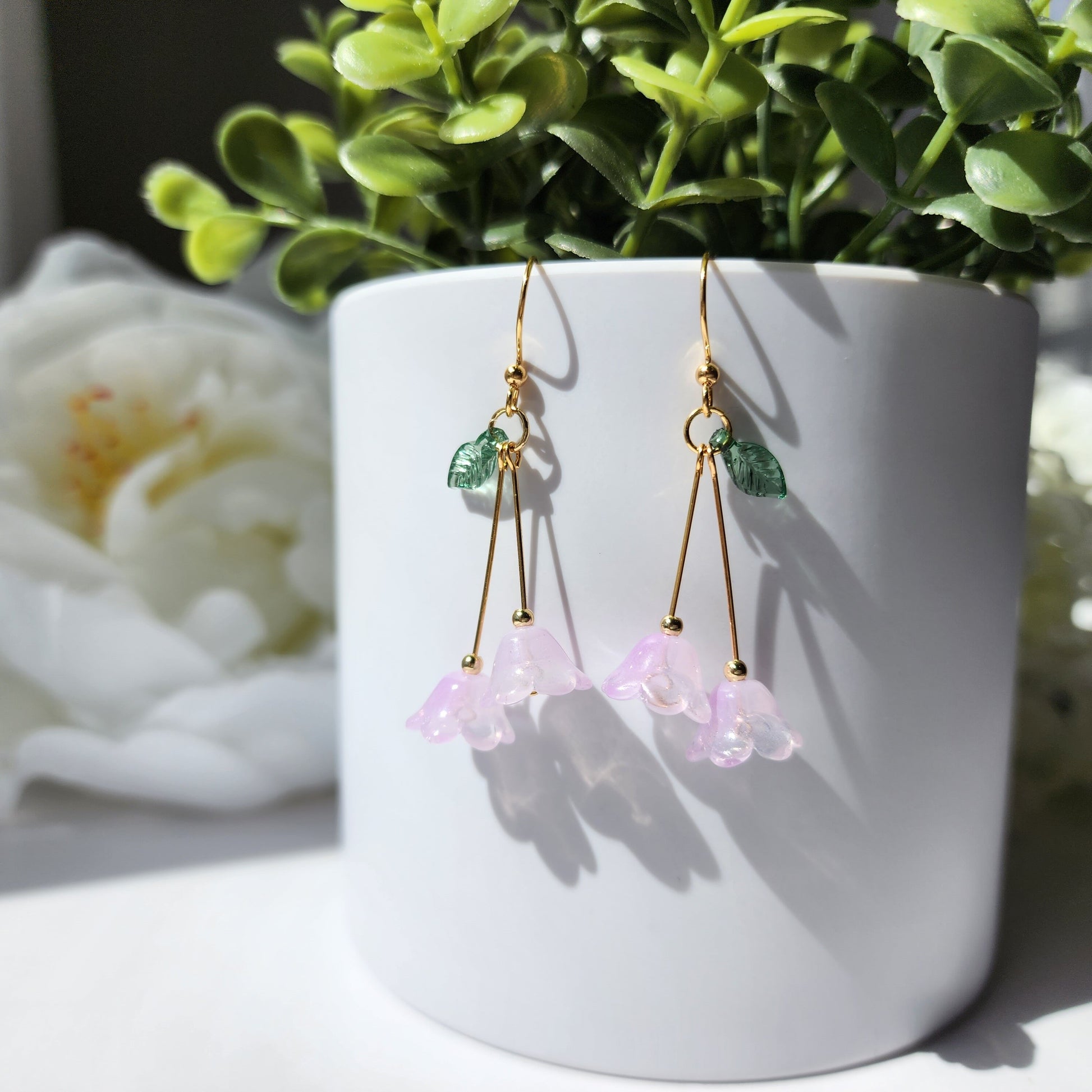 Lily of the valley flower earrings, floral earrings, colorful flower dangle earrings, gift for her