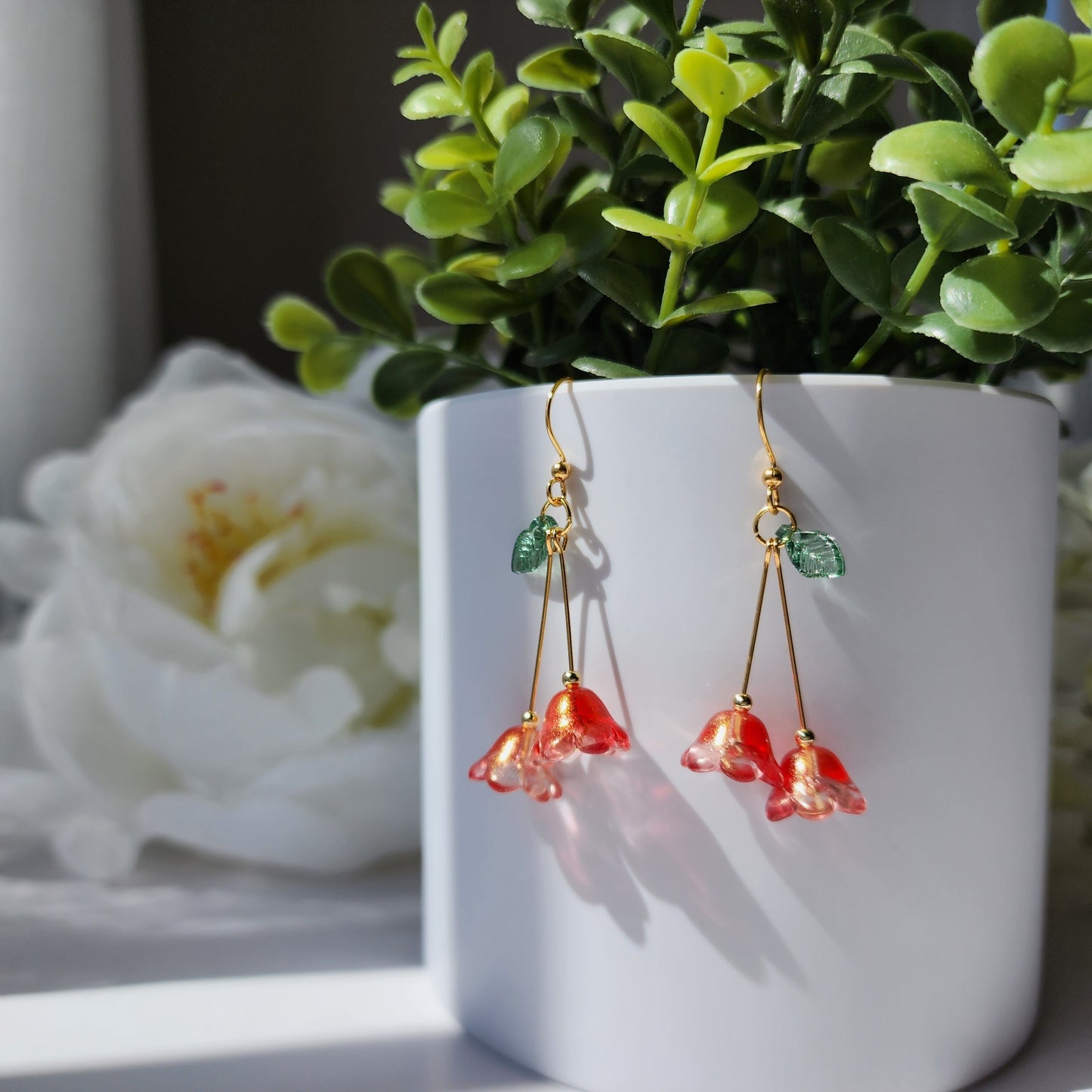 Lily of the valley flower earrings, floral earrings, colorful flower dangle earrings, gift for her
