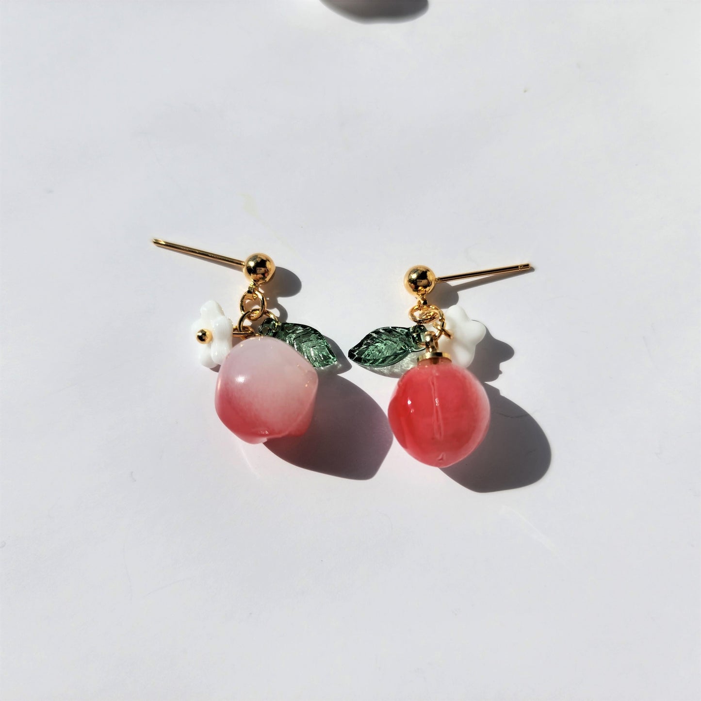 Peach earrings, fruit dangle earrings, food earrings, gift for her
