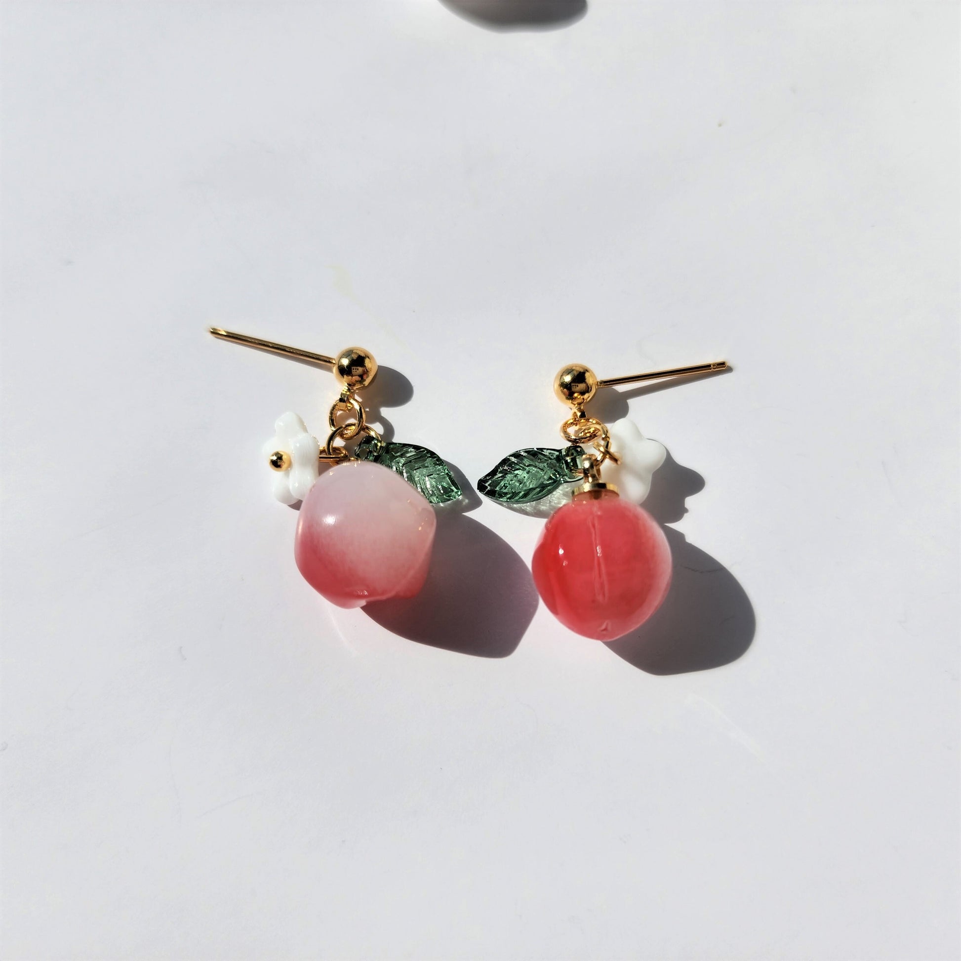 Peach earrings, fruit dangle earrings, food earrings, gift for her