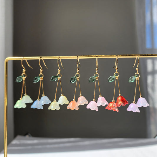 Lily of the valley flower earrings, floral earrings, colorful flower dangle earrings, gift for her