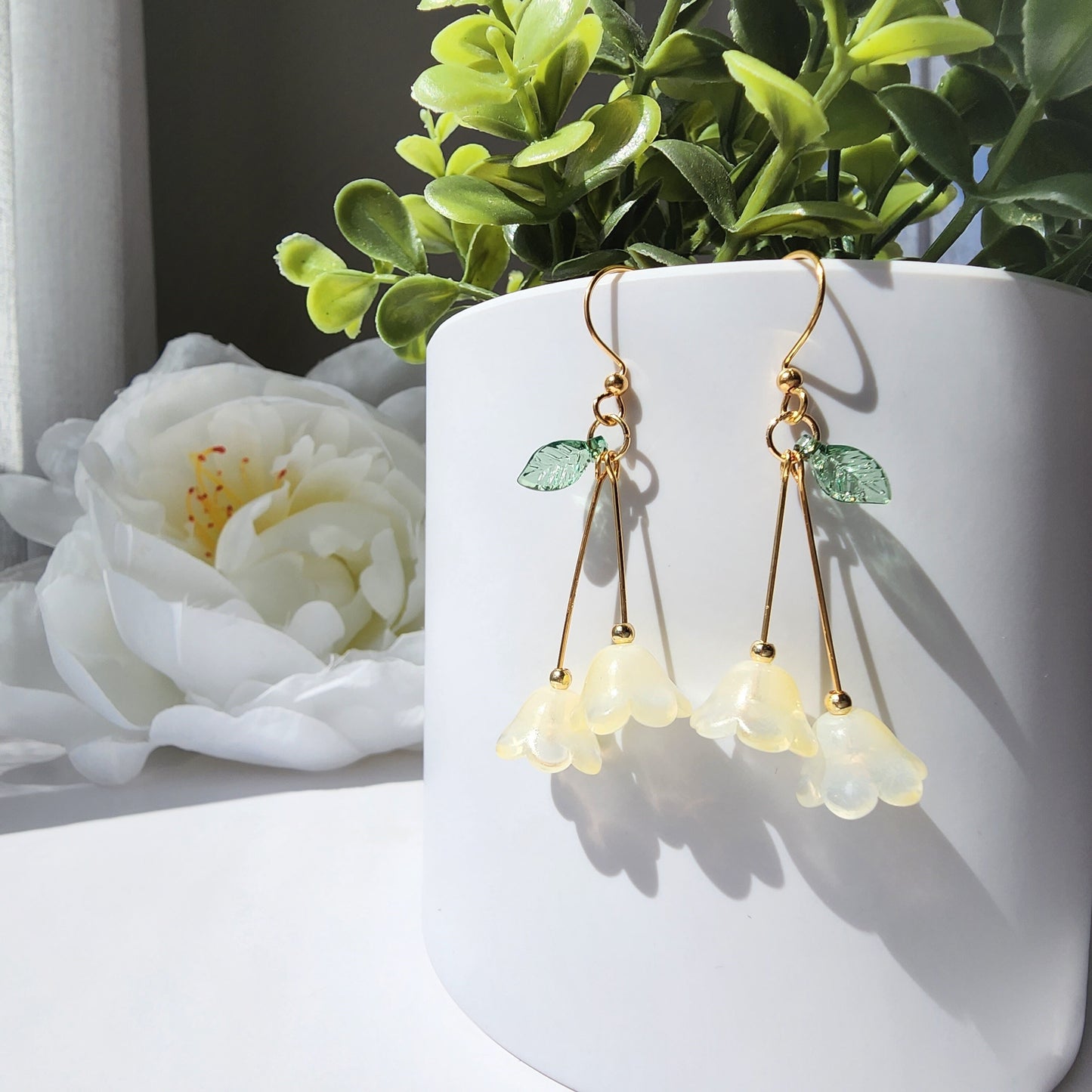 Lily of the valley flower earrings, floral earrings, colorful flower dangle earrings, gift for her