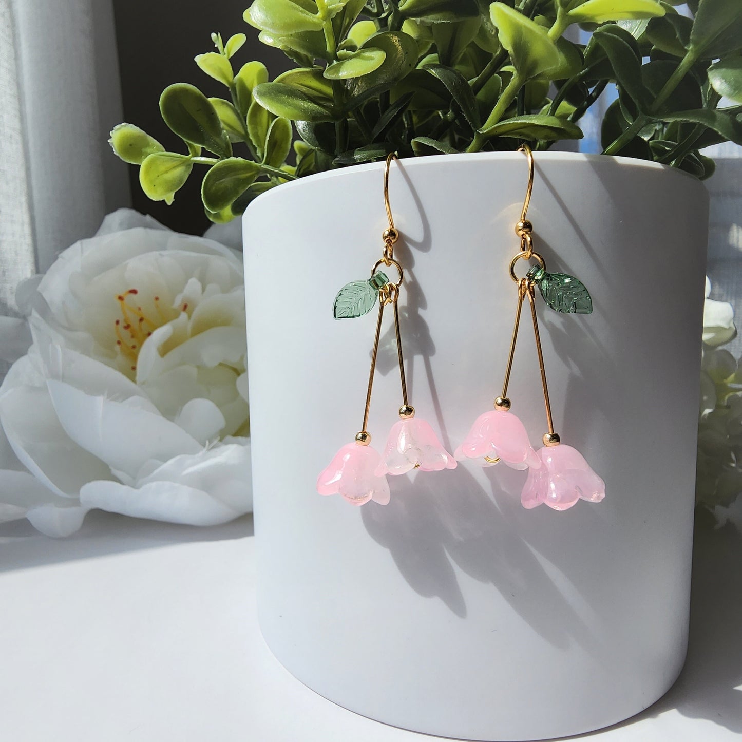 Lily of the valley flower earrings, floral earrings, colorful flower dangle earrings, gift for her