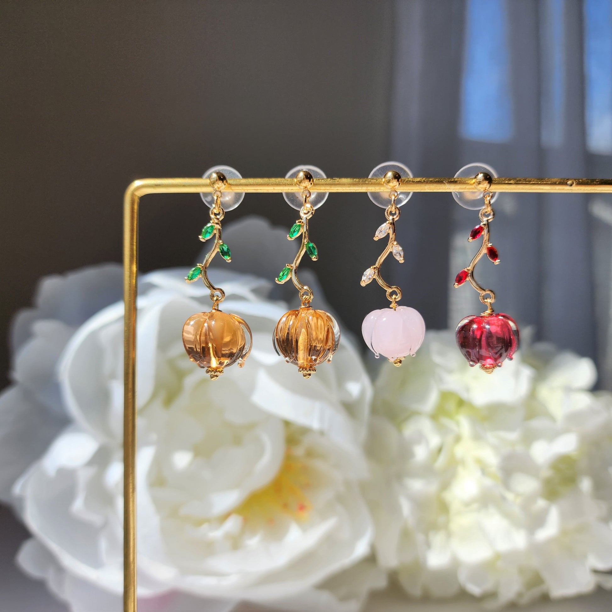 Tulip dangle earrings, glass tulip earrings, glass flower drop earring, gift for her